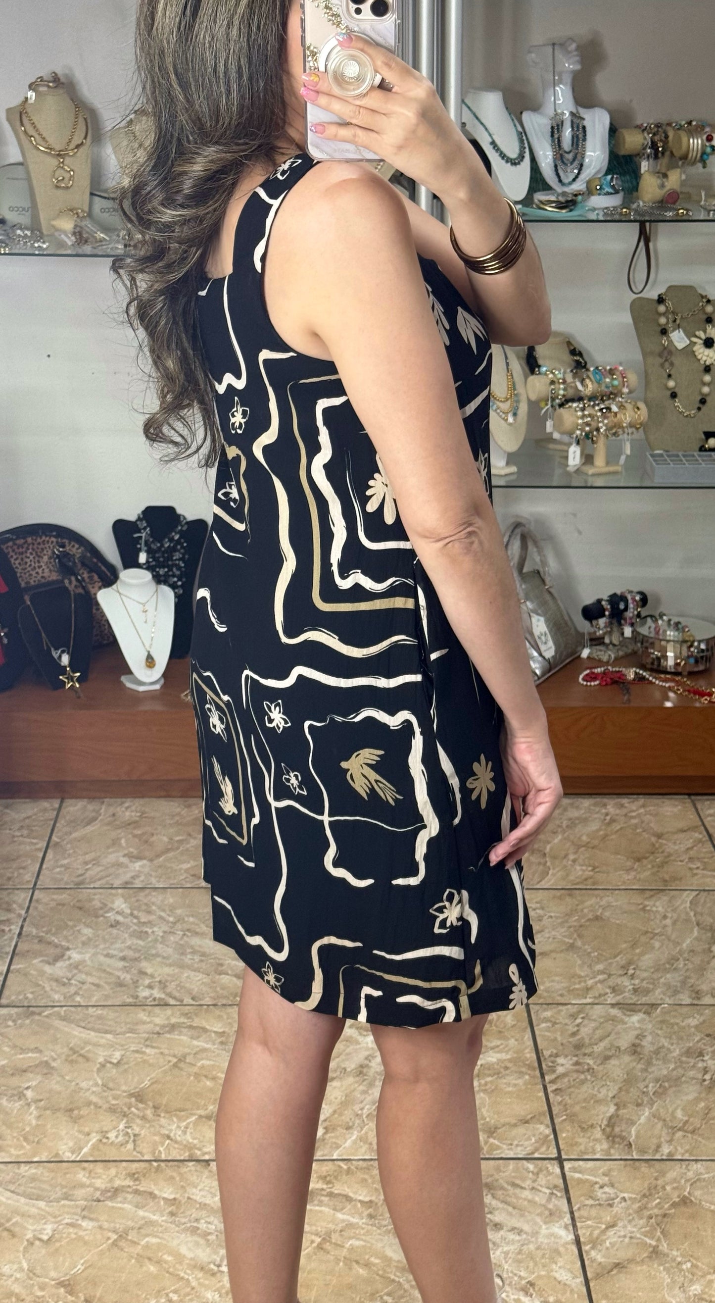 Black Sleeveless Floral Dress