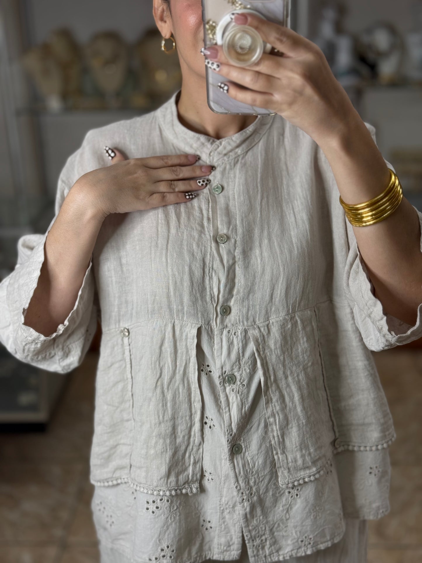 Linen/Eyelet OS Pant Set (FINAL SALE)