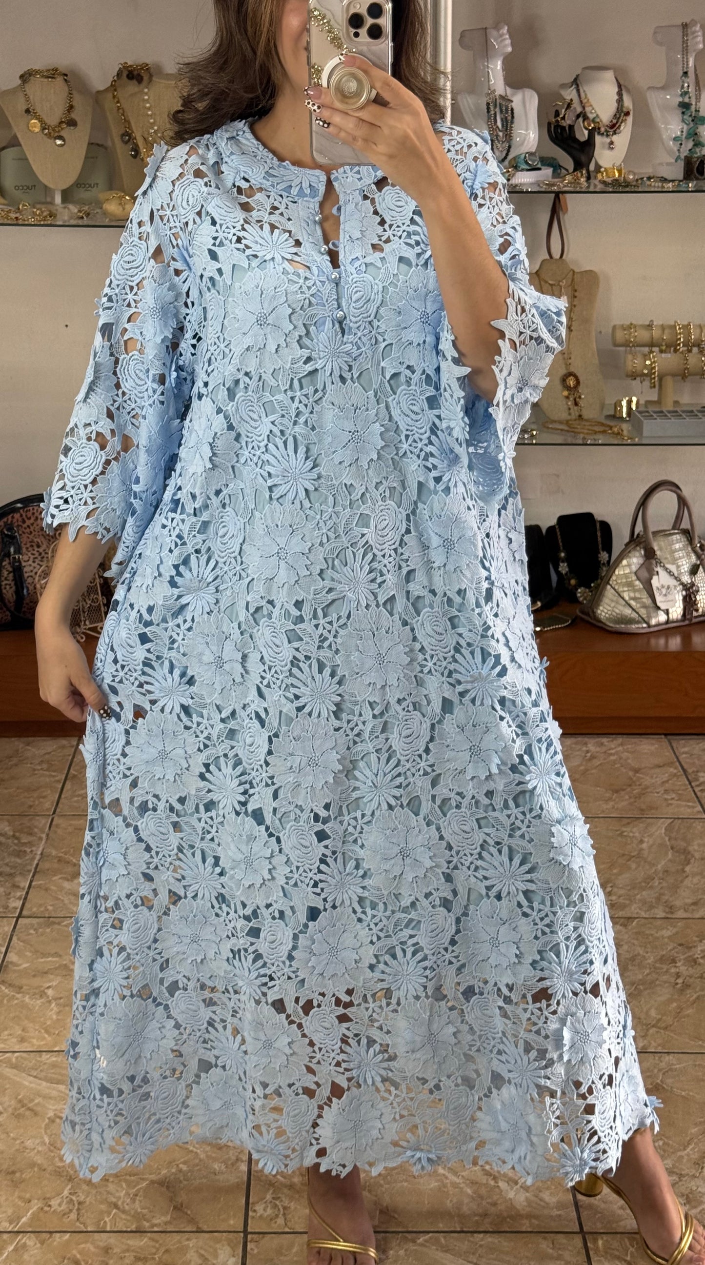 Floral Appliqué OS Maxi Dress (NO RETURNS OR EXCHANGE)
