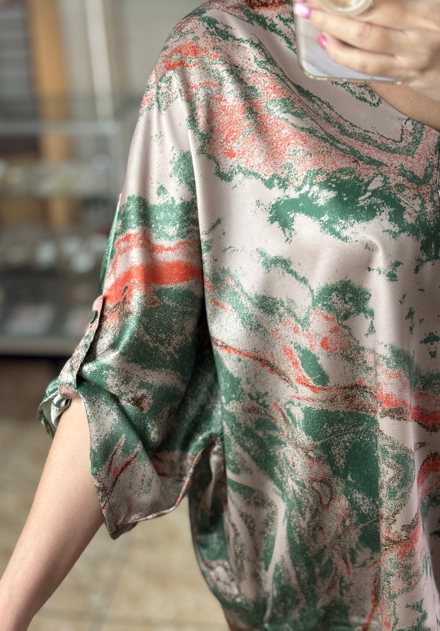 Taupe Marble Print Tunic Top