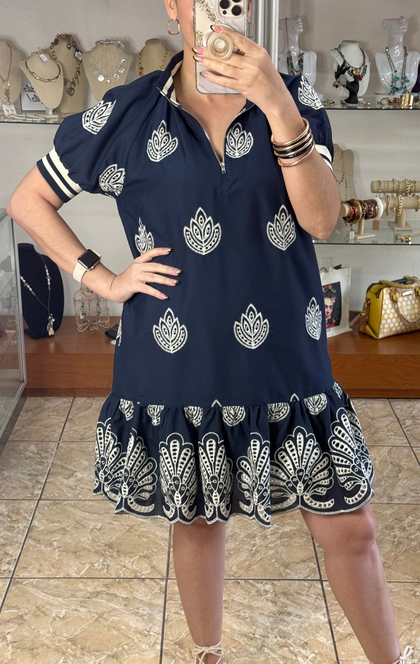 Navy Embroidered Mini Dress (FINAL SALE)