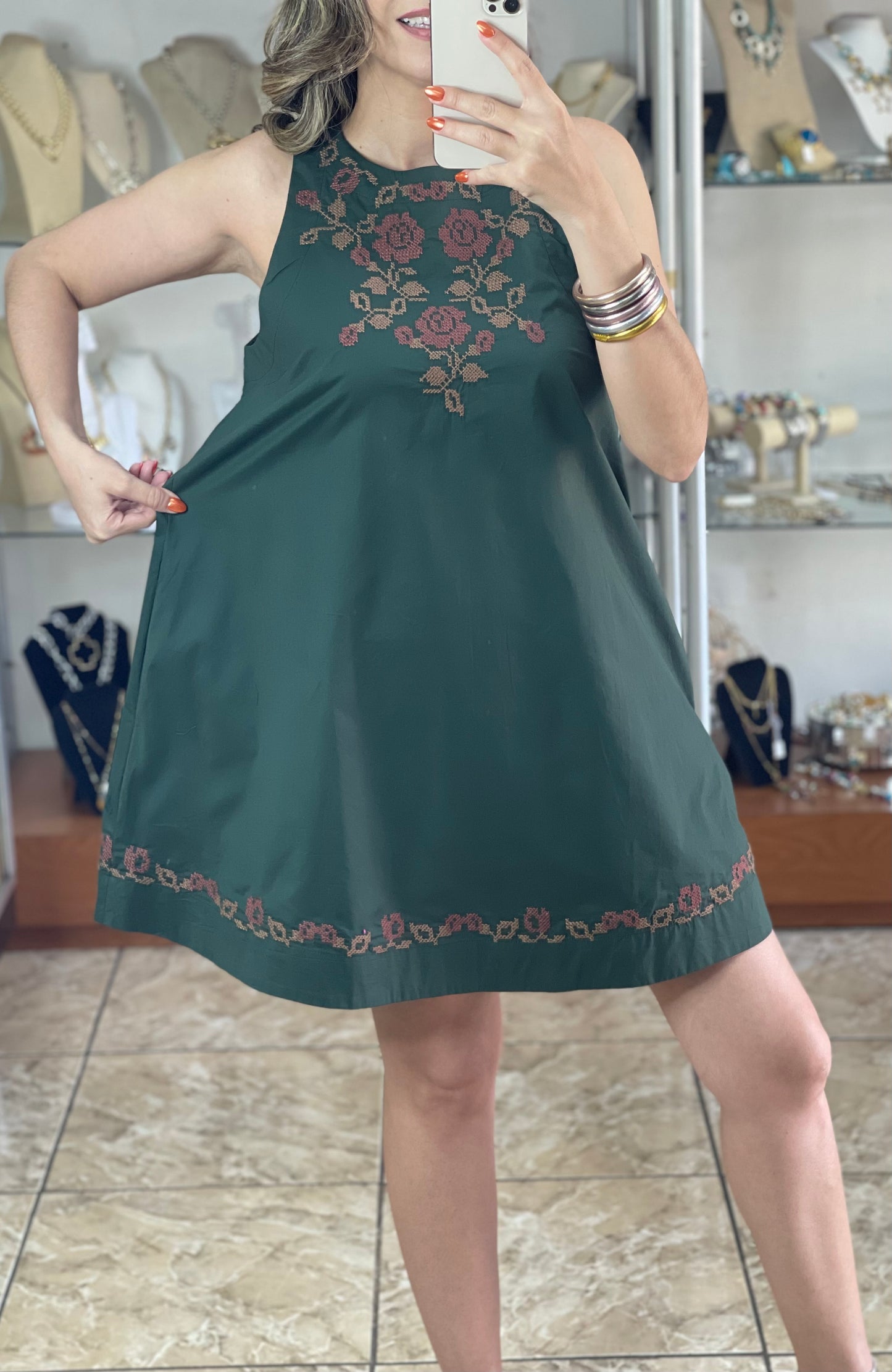 Hunter Green Sleeveless Mini Dress