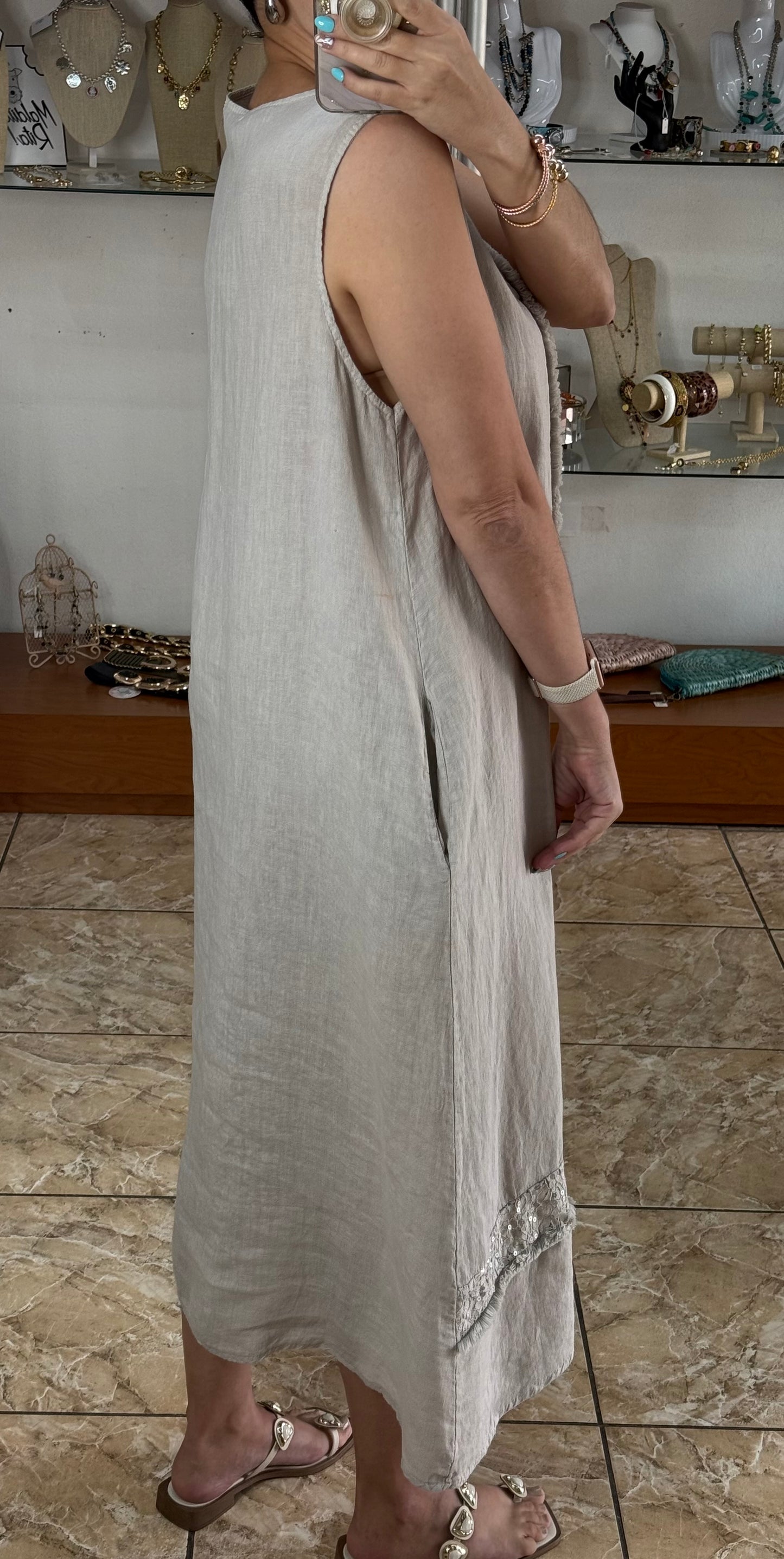 Sleeveless OS Linen Maxi Dress (FINAL SALE)