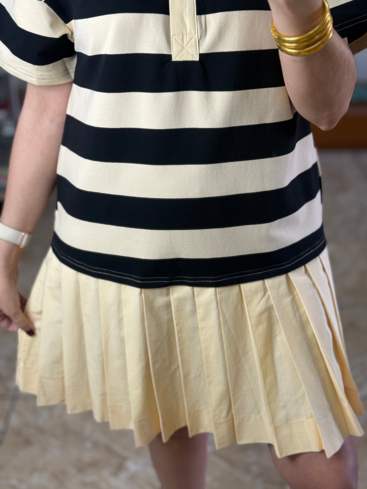 Striped Polo Pleated Mini Dress (Reg & Plus)