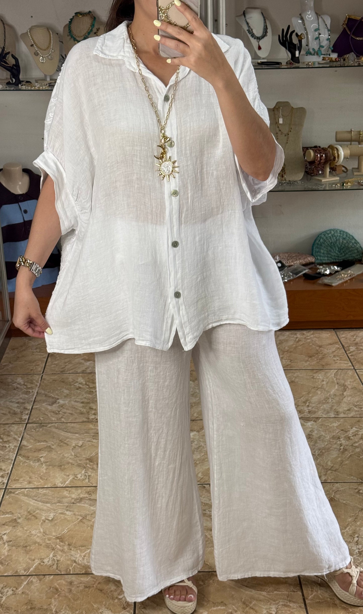 Linen/Cotton Embroidered Back Top (NO RETURNS OR EXCHANGE) (PANT SOLD SEPARATELY)