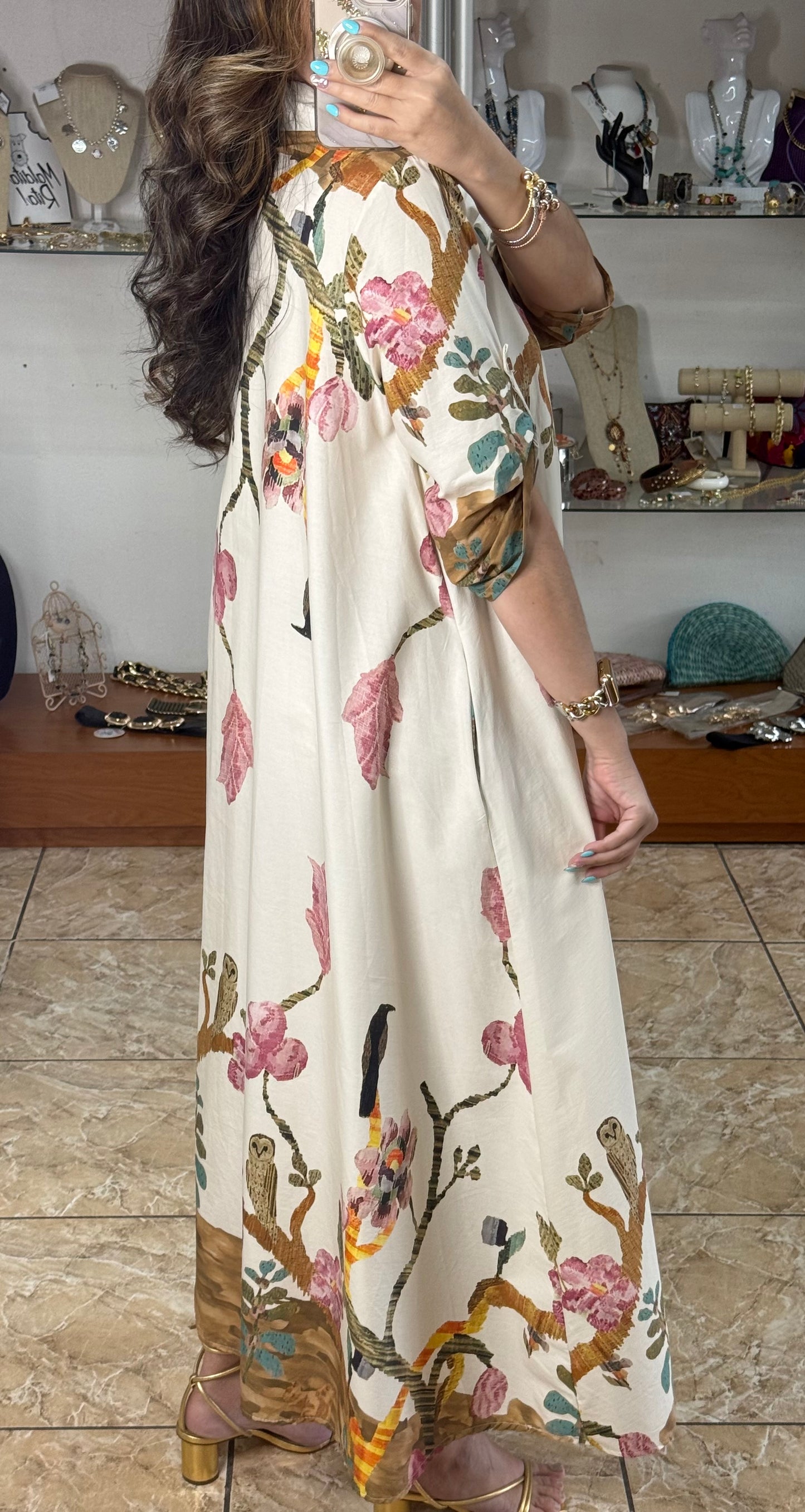 OS Flowers and Birds Maxi Dress (NO RETURNS OR EXCHANGE)