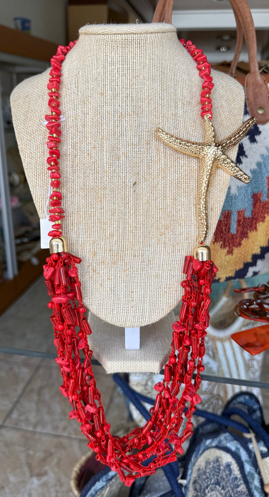 Beads and Starfish Long Necklace (FINAL SALE)