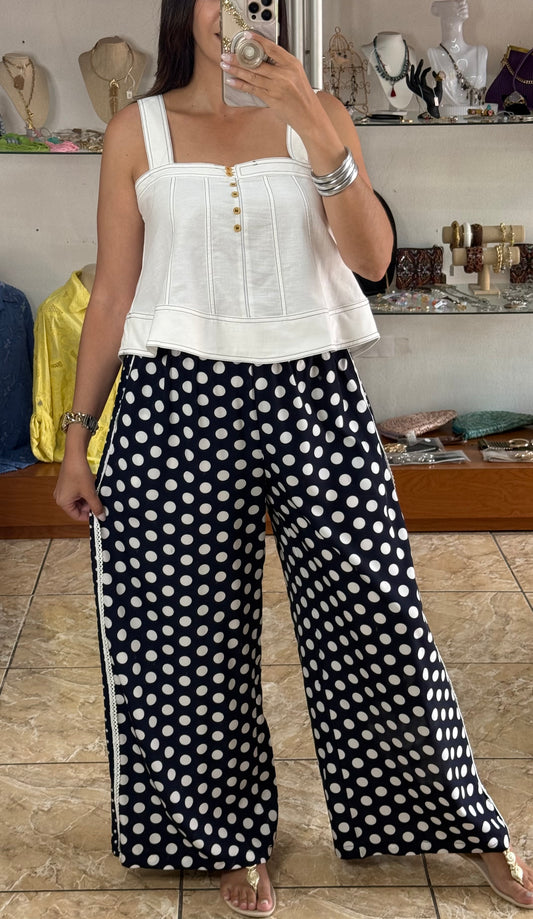 Navy/White Polkadots Pant