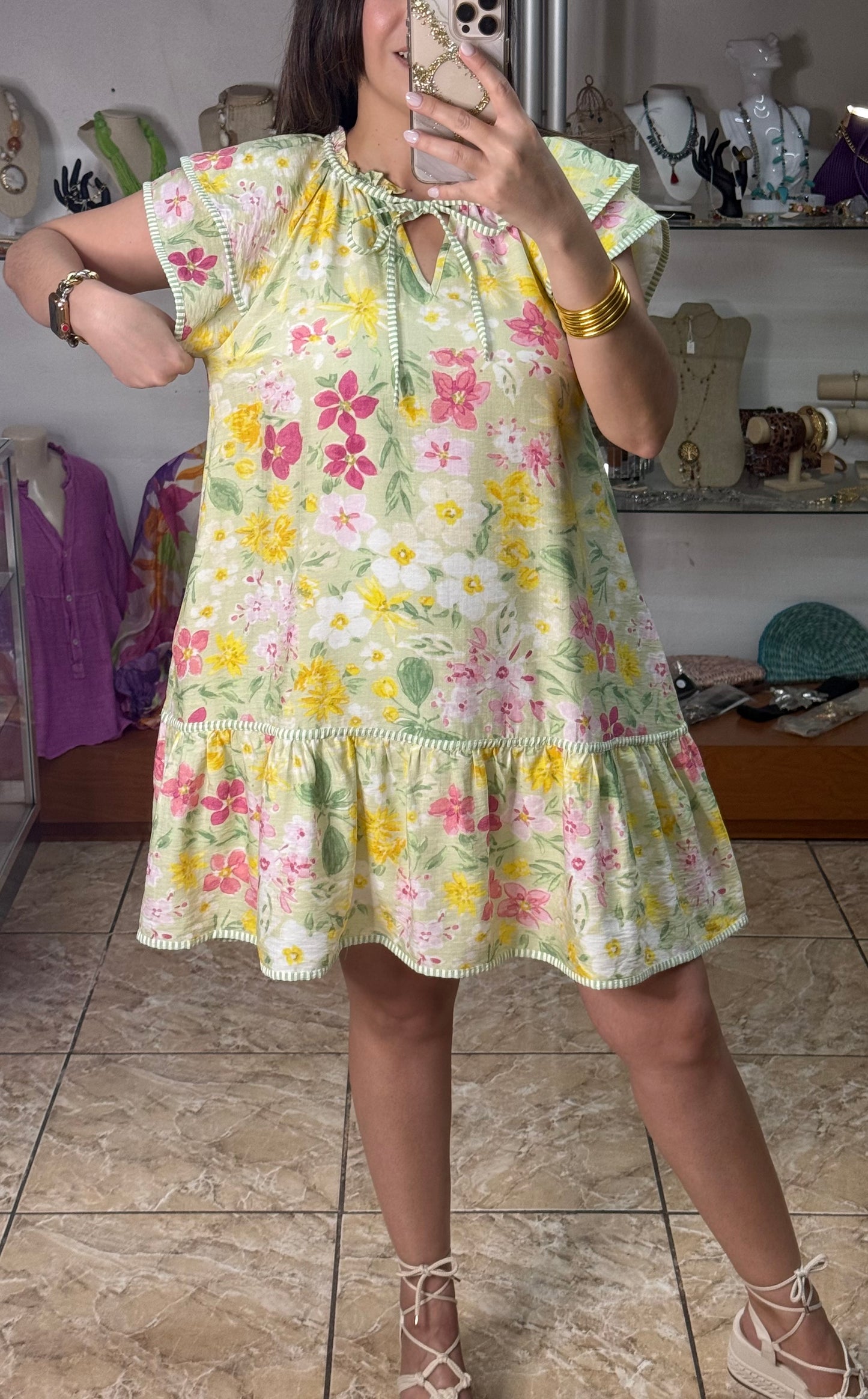 Sage Mix Floral Mini Dress