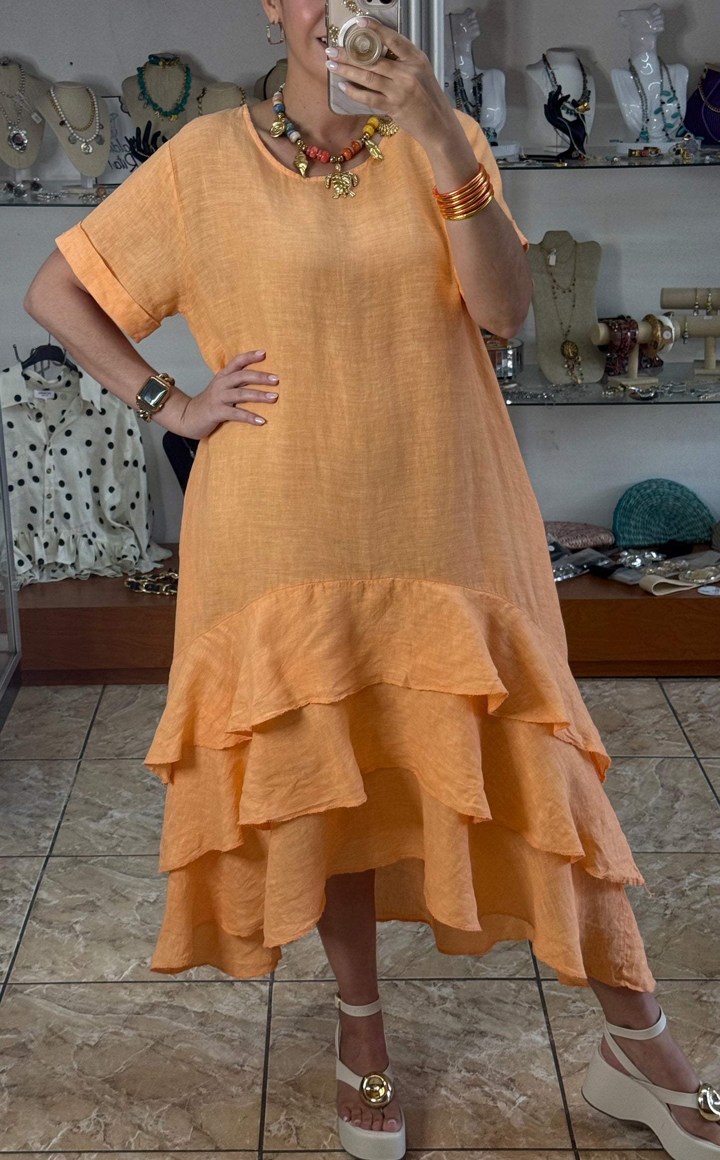 OS Ruffle Tiered Linen Midi Dress (NO RETURNS OR EXCHANGE)