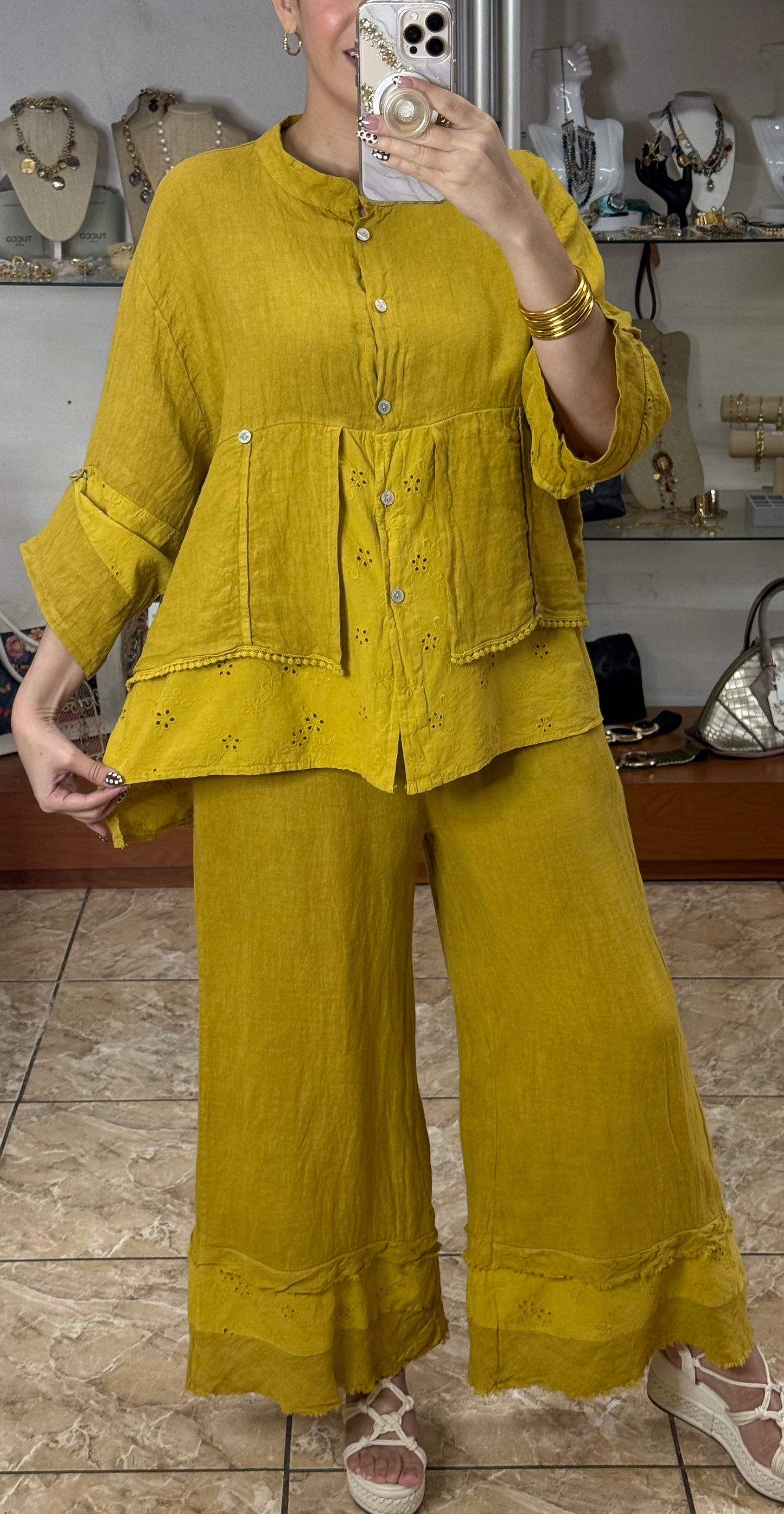 Linen/Eyelet OS Pant Set (FINAL SALE)