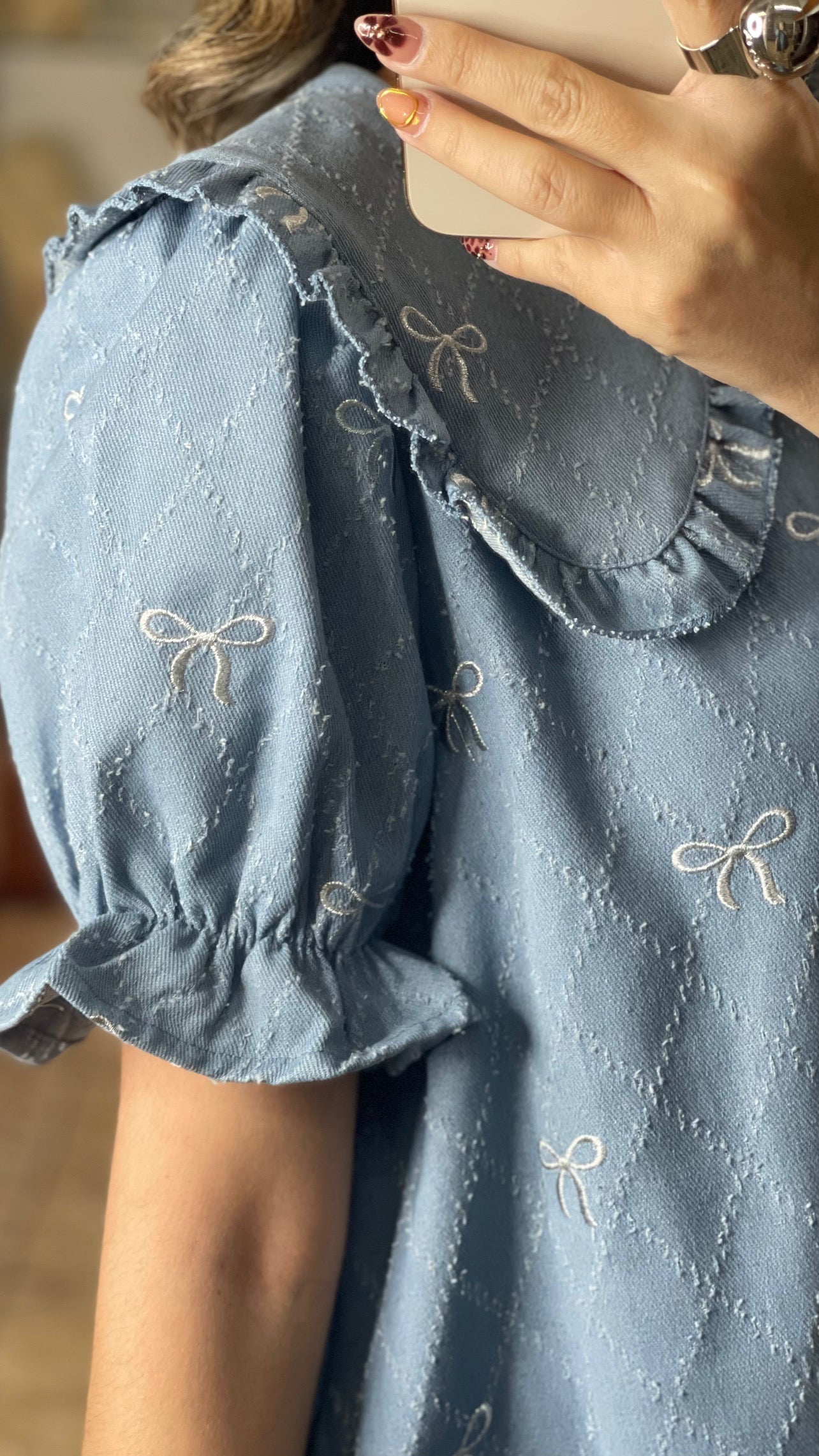 Embroidered Ribbons Denim Dress