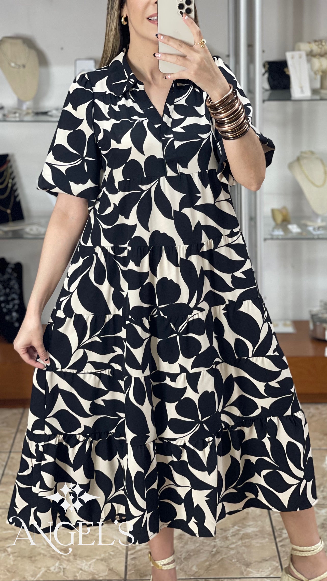 Two Tone Floral Midi Dress