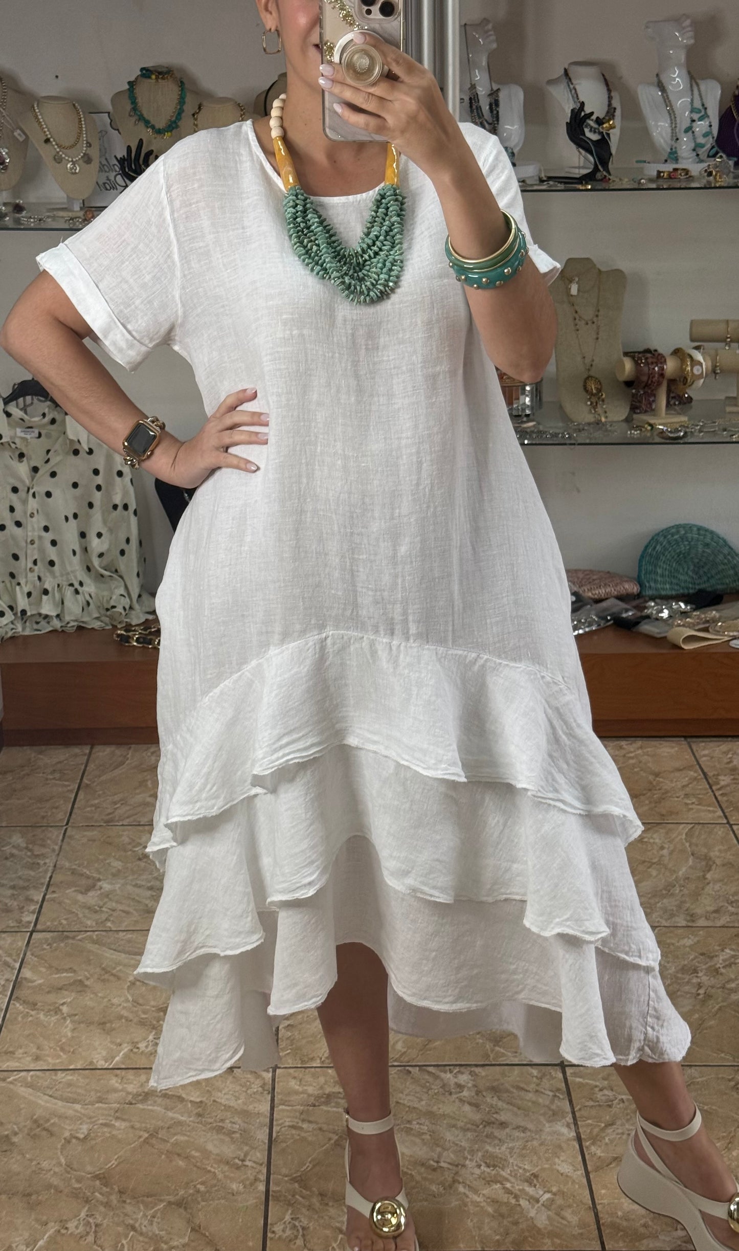 OS Ruffle Tiered Linen Midi Dress (NO RETURNS OR EXCHANGE)
