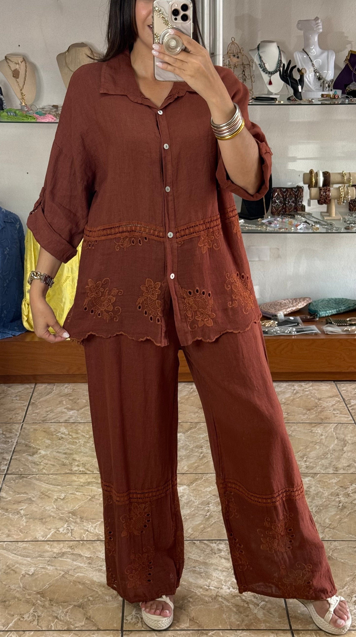 OS Button Down Top & Pant Set (NO RETURNS OR EXCHANGE)
