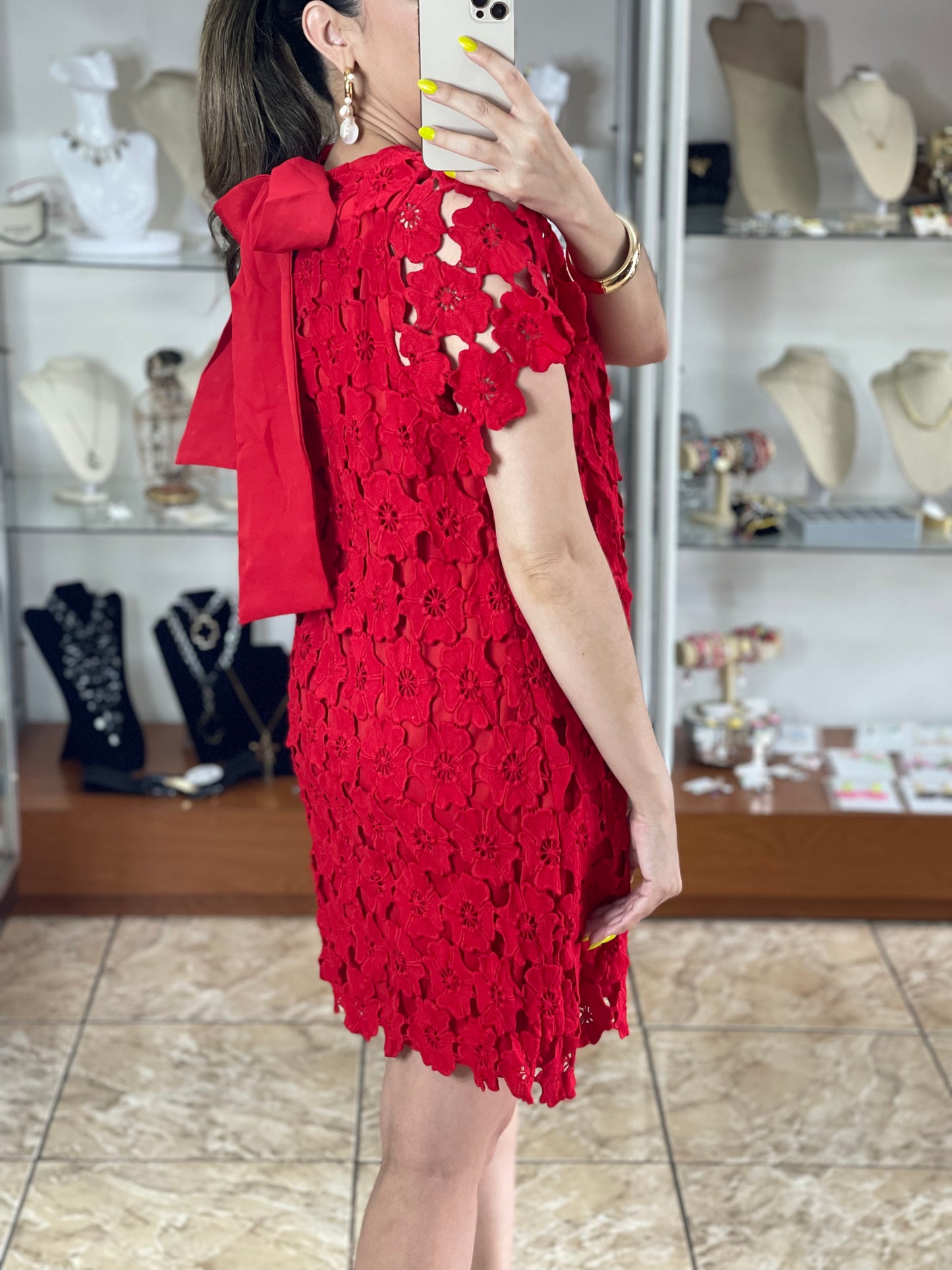 Red Floral Lace Dress