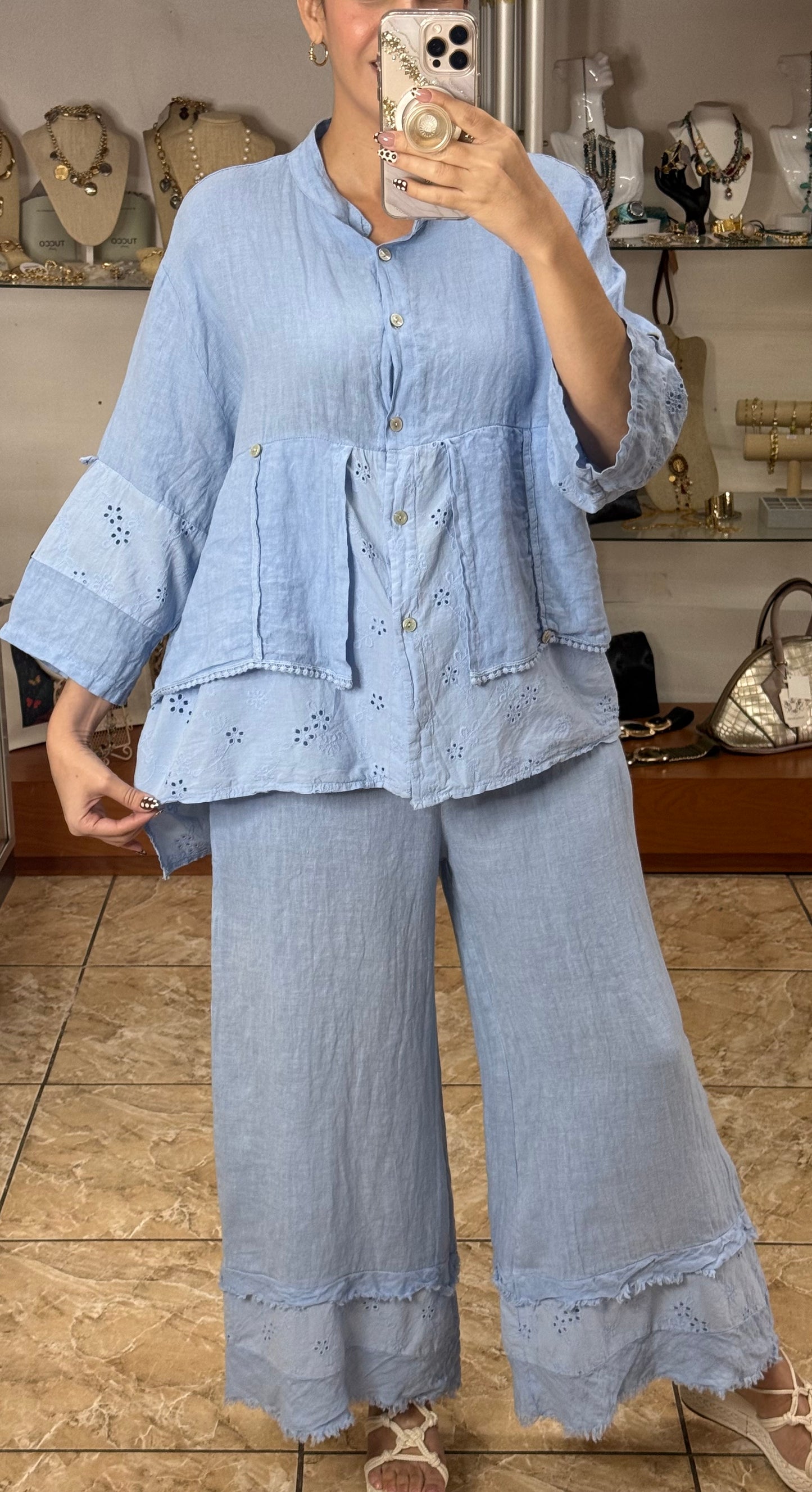Linen/Eyelet OS Pant Set (FINAL SALE)