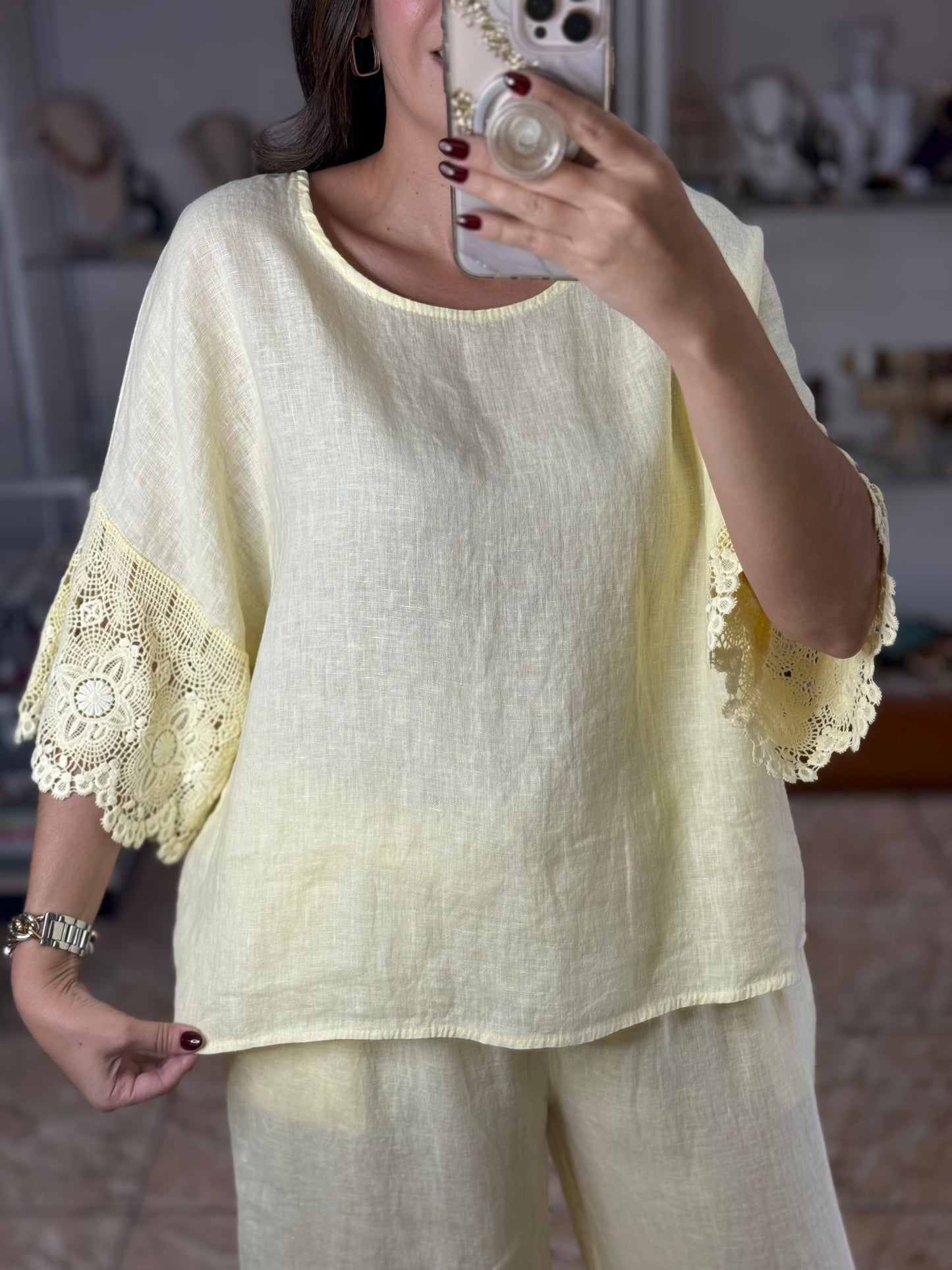 Crochet Trim OS Linen Set (NO RETURNS OR EXCHANGE)