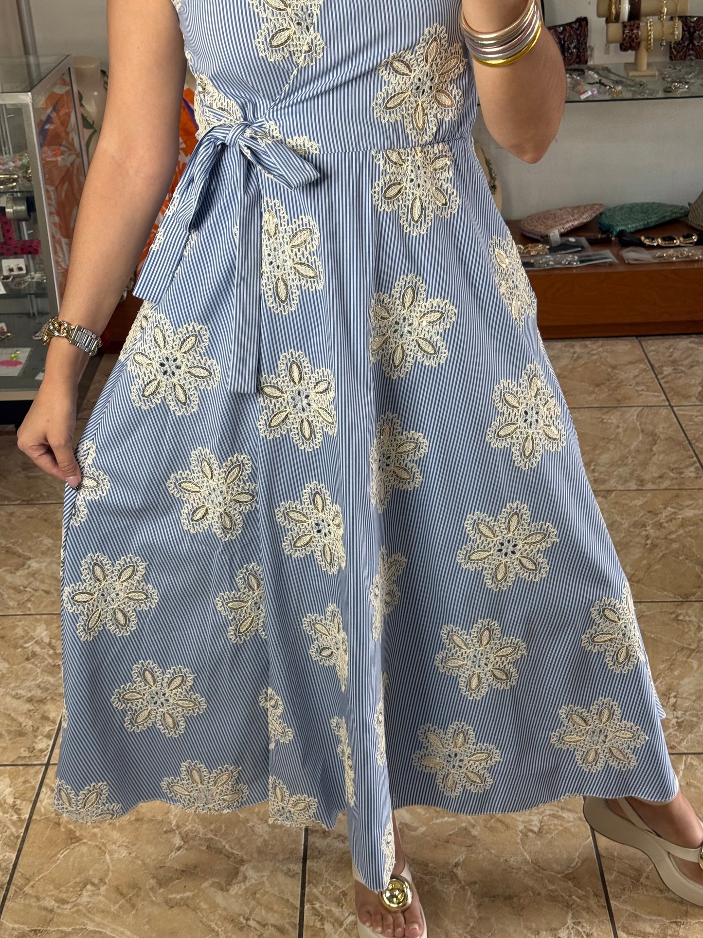 Stripes & Flowers OS Wrap Dress (NO RETURNS OR EXCHANGE)