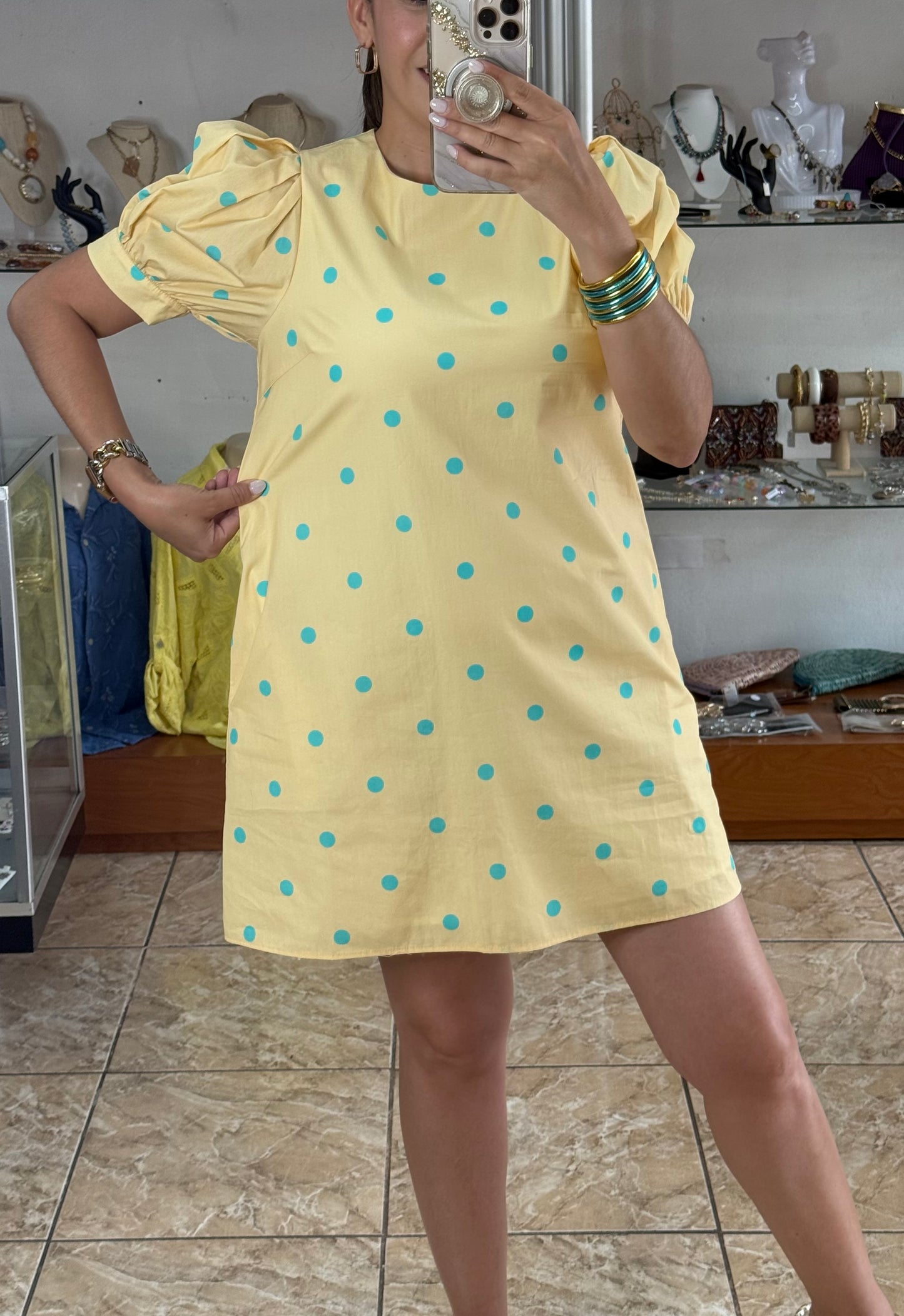 Butter Yellow Polkadot Dress
