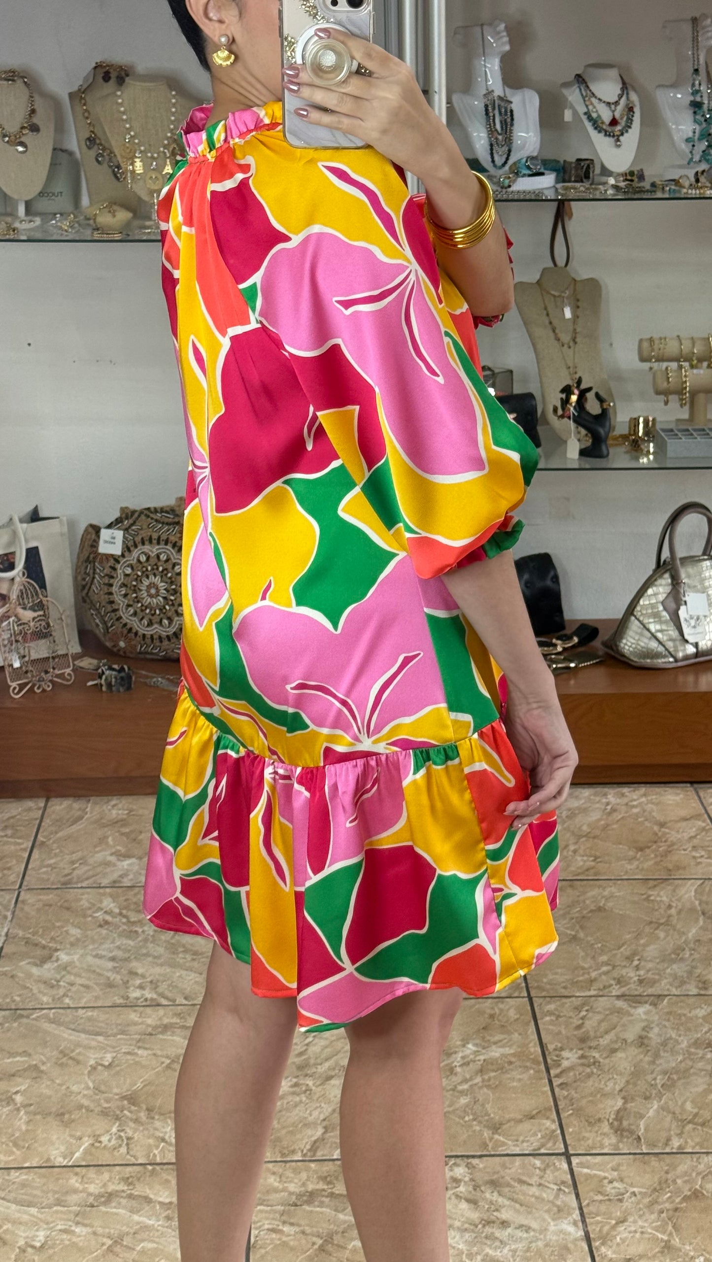 Abstract Print Green Mix Dress