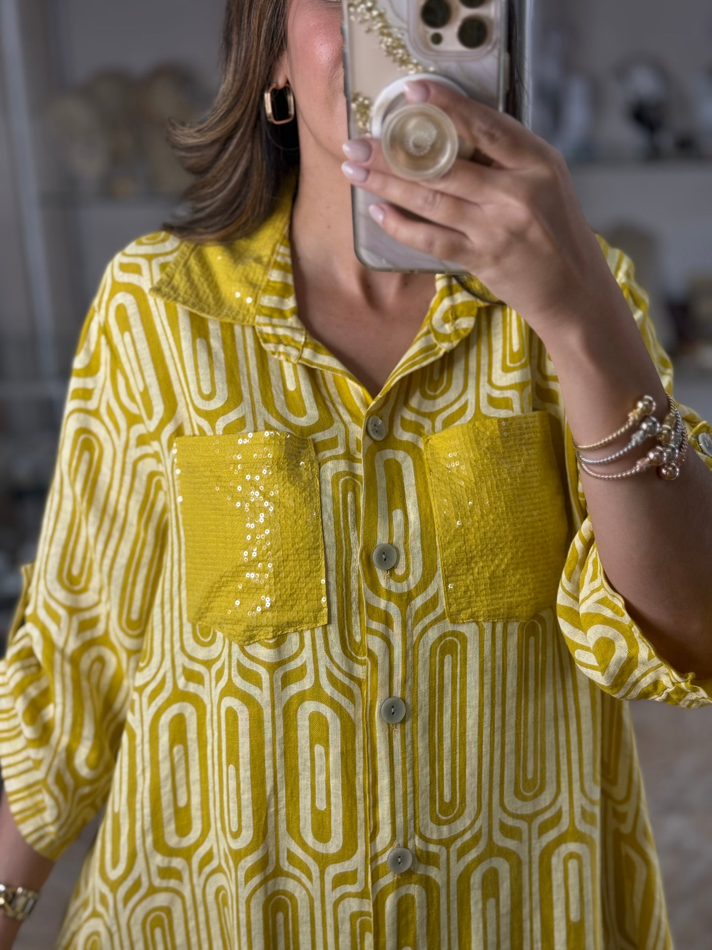 OS Geometric Linen Maxi Dress (NO RETURNS OR EXCHANGE)