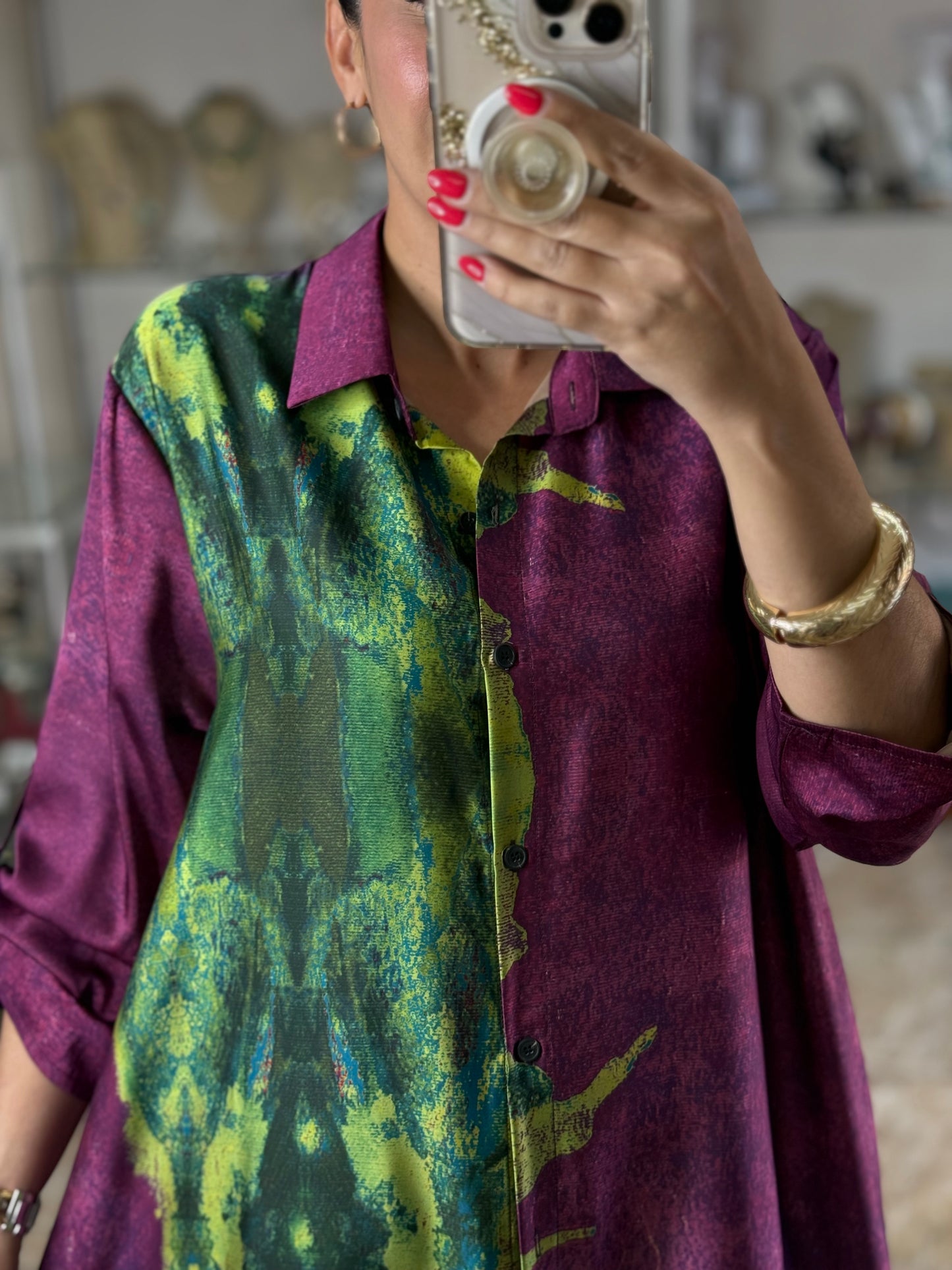 Purple/Green OS Silk Pant Set (NO RETURNS OR EXCHANGE)