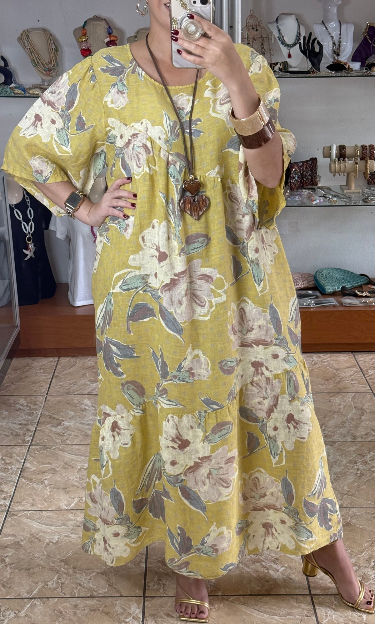 OS Floral/Polkadots Linen Dress (NO RETURNS OR EXCHANGE)