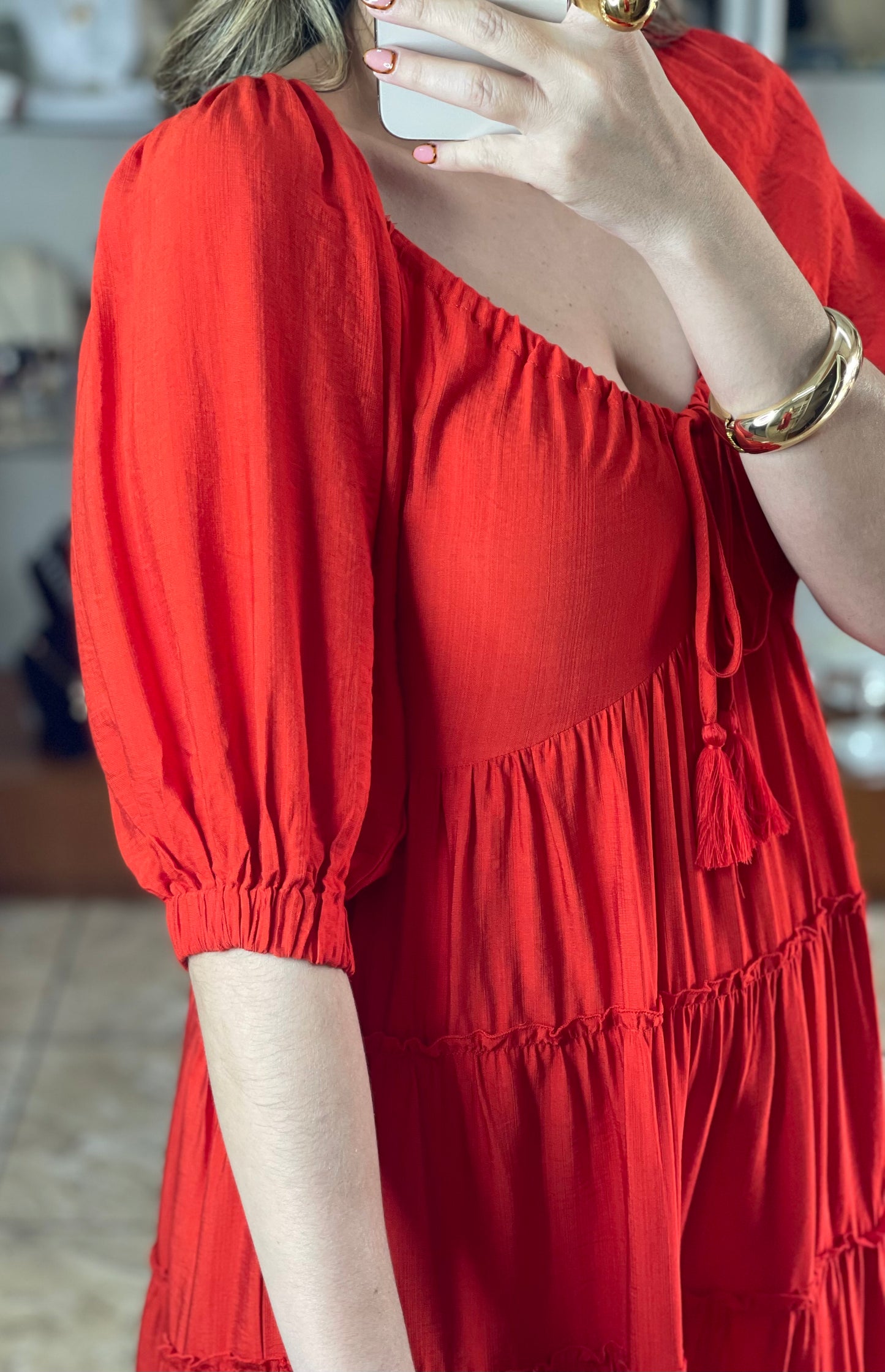 Red A-Line Midi Dress