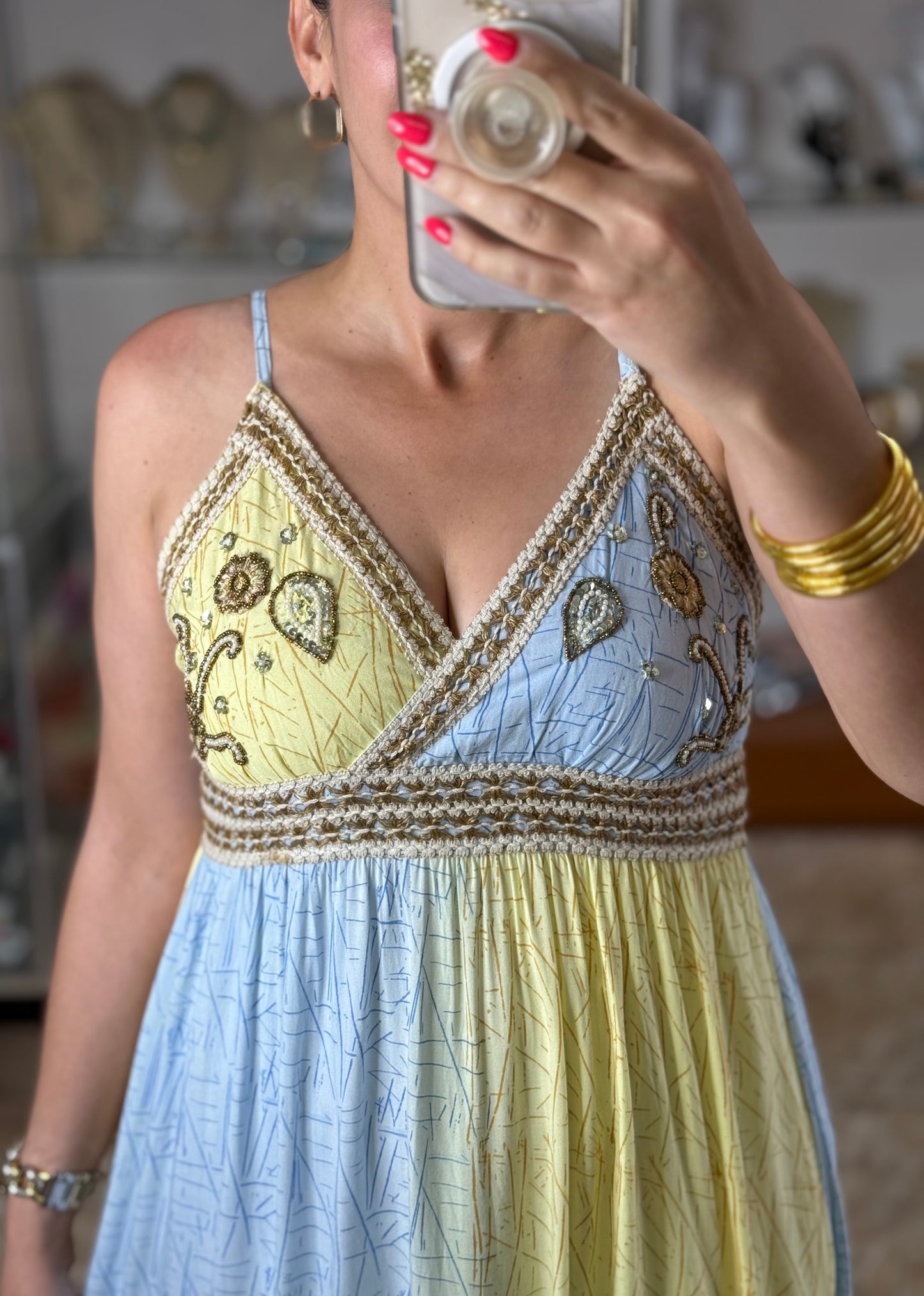Blue/Yellow OS Maxi Boho Dress (NO RETURNS OR EXCHANGE)