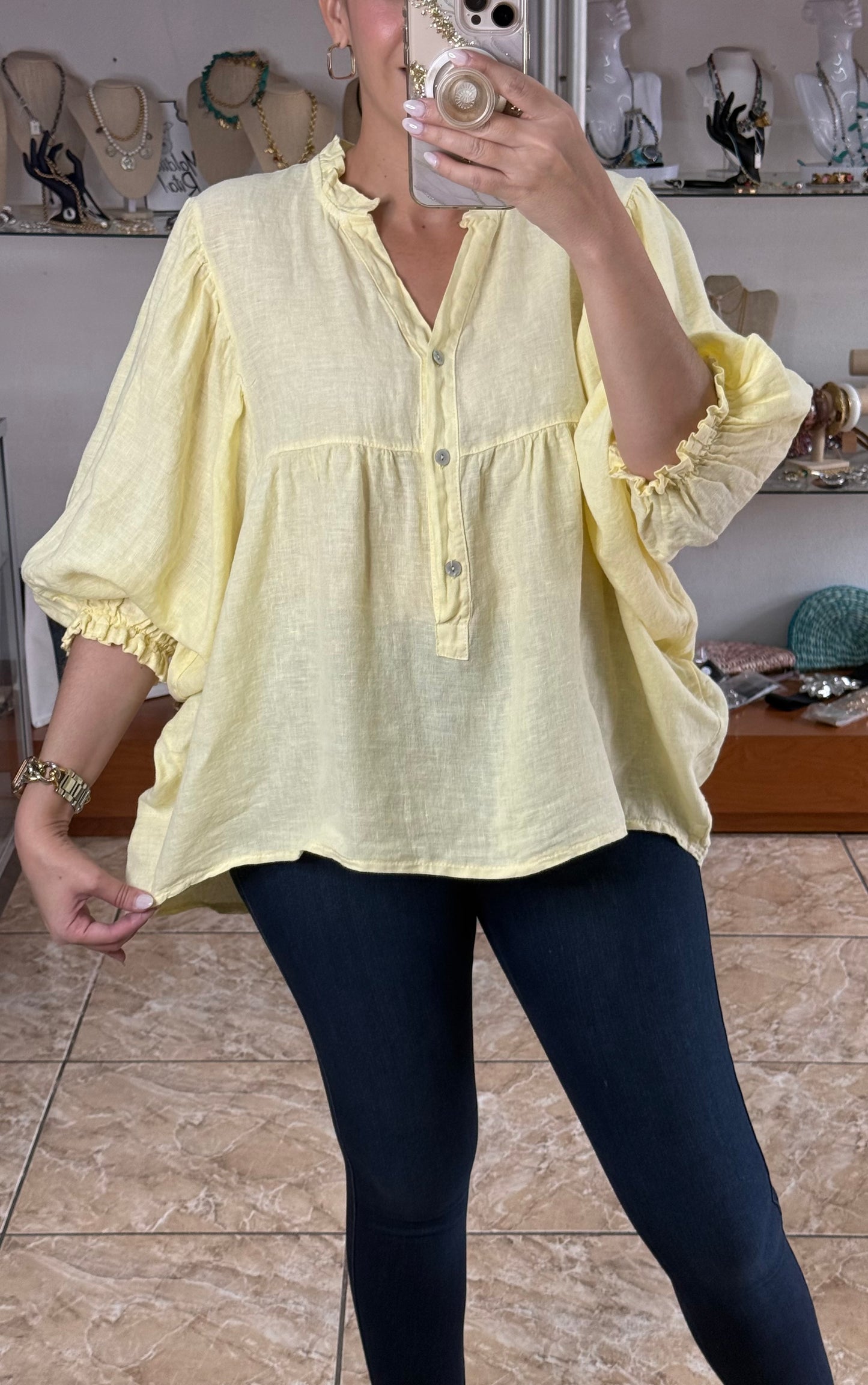 OS Babydoll Linen Top (NO RETURNS OR EXCHANGE)