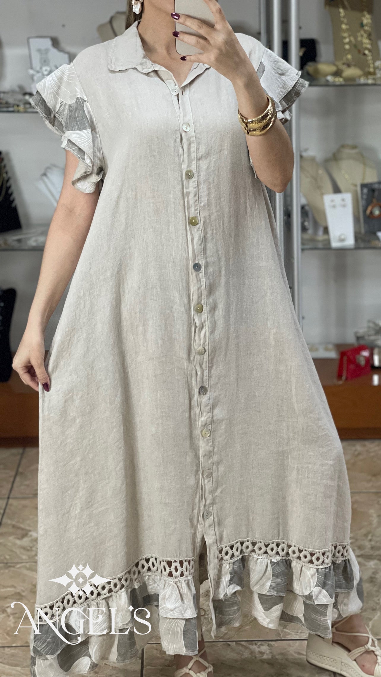 Trim Detail Maxi OS Linen Dress