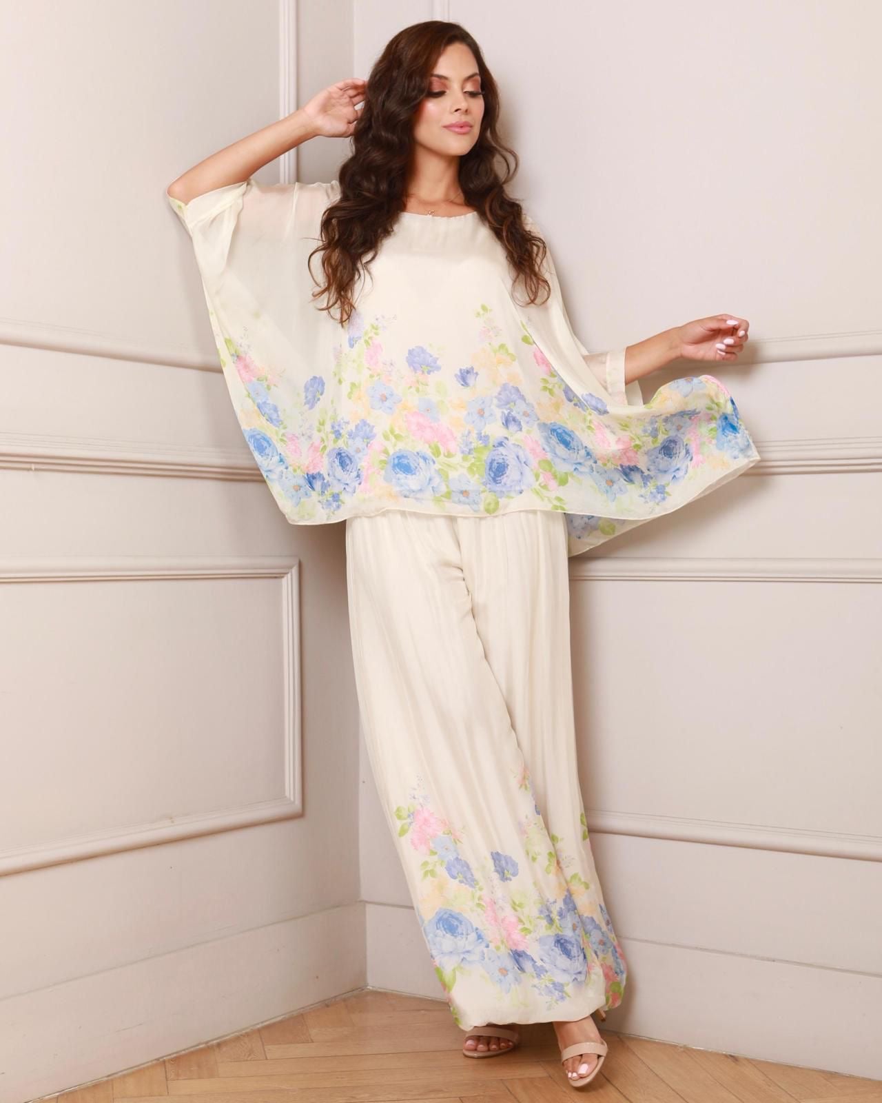 Ivory Floral Silk OS Top and Pant Set (FINAL SALE)