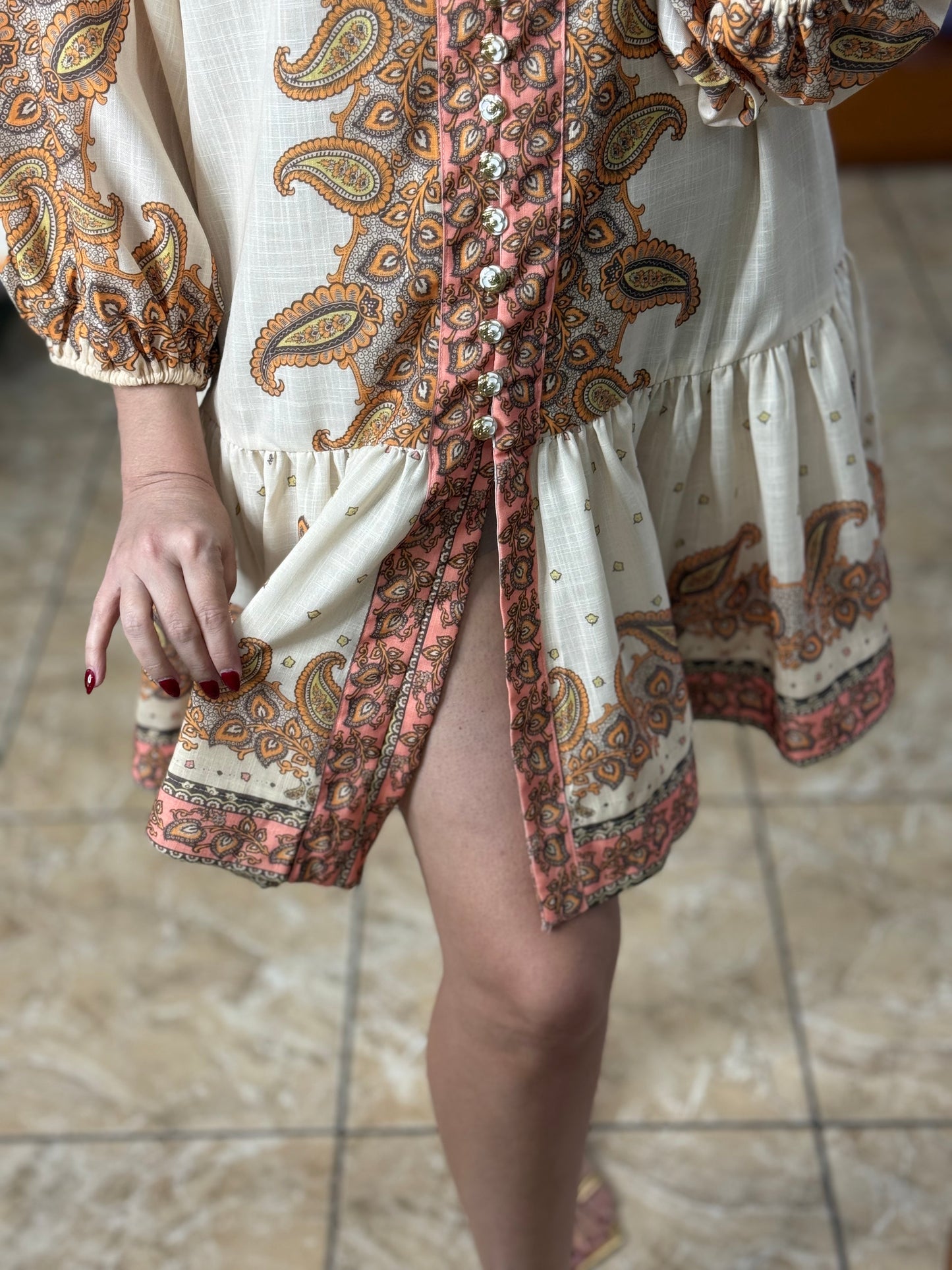 Brown Mix Paisley Mini Dress
