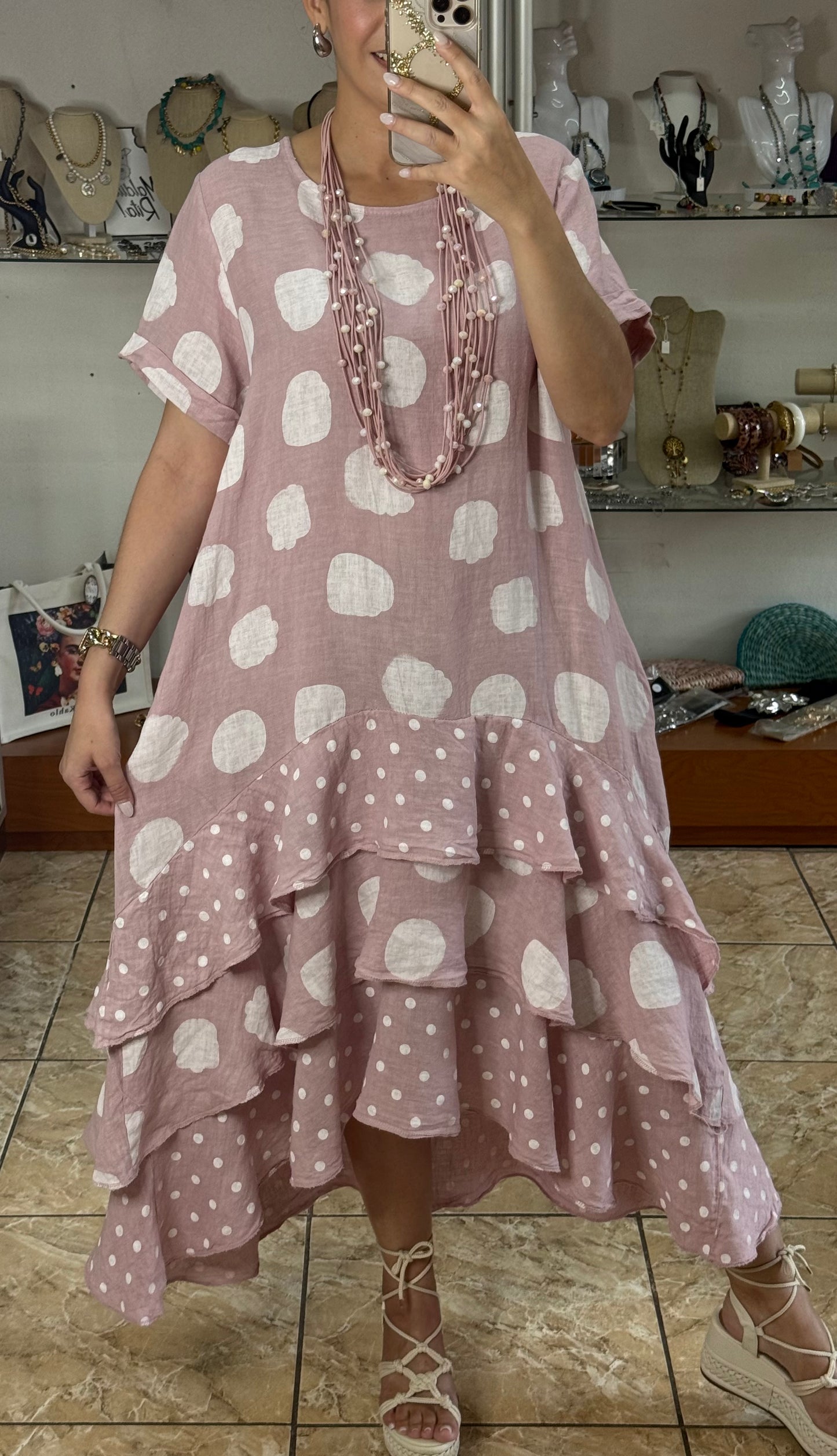 Polka OS Ruffle Tiered Linen Midi Dress (NO RETURNS OR EXCHANGE)