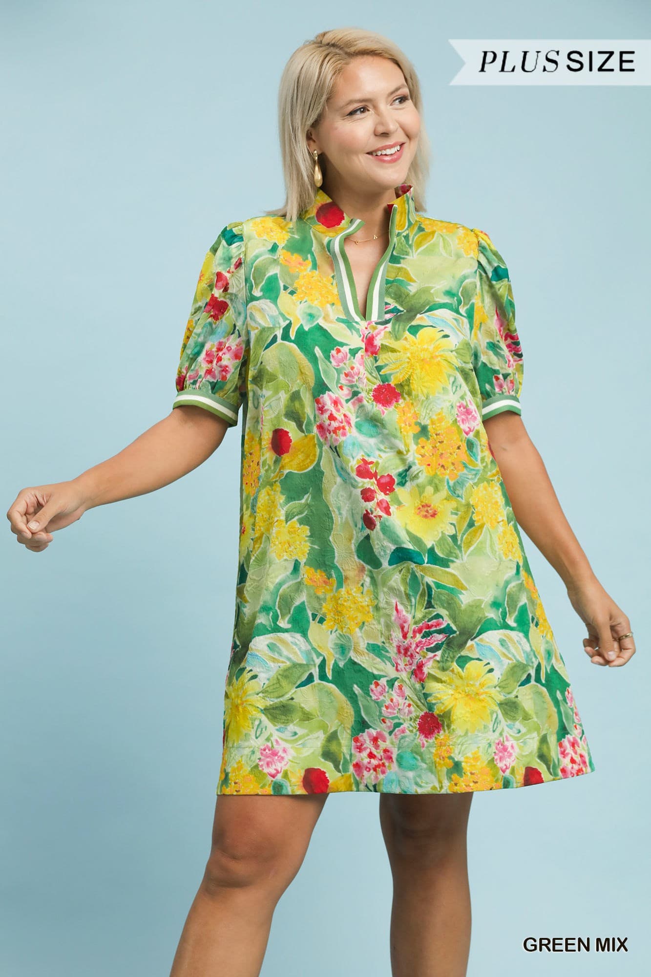 Green Mix Floral Dress (PLUS)