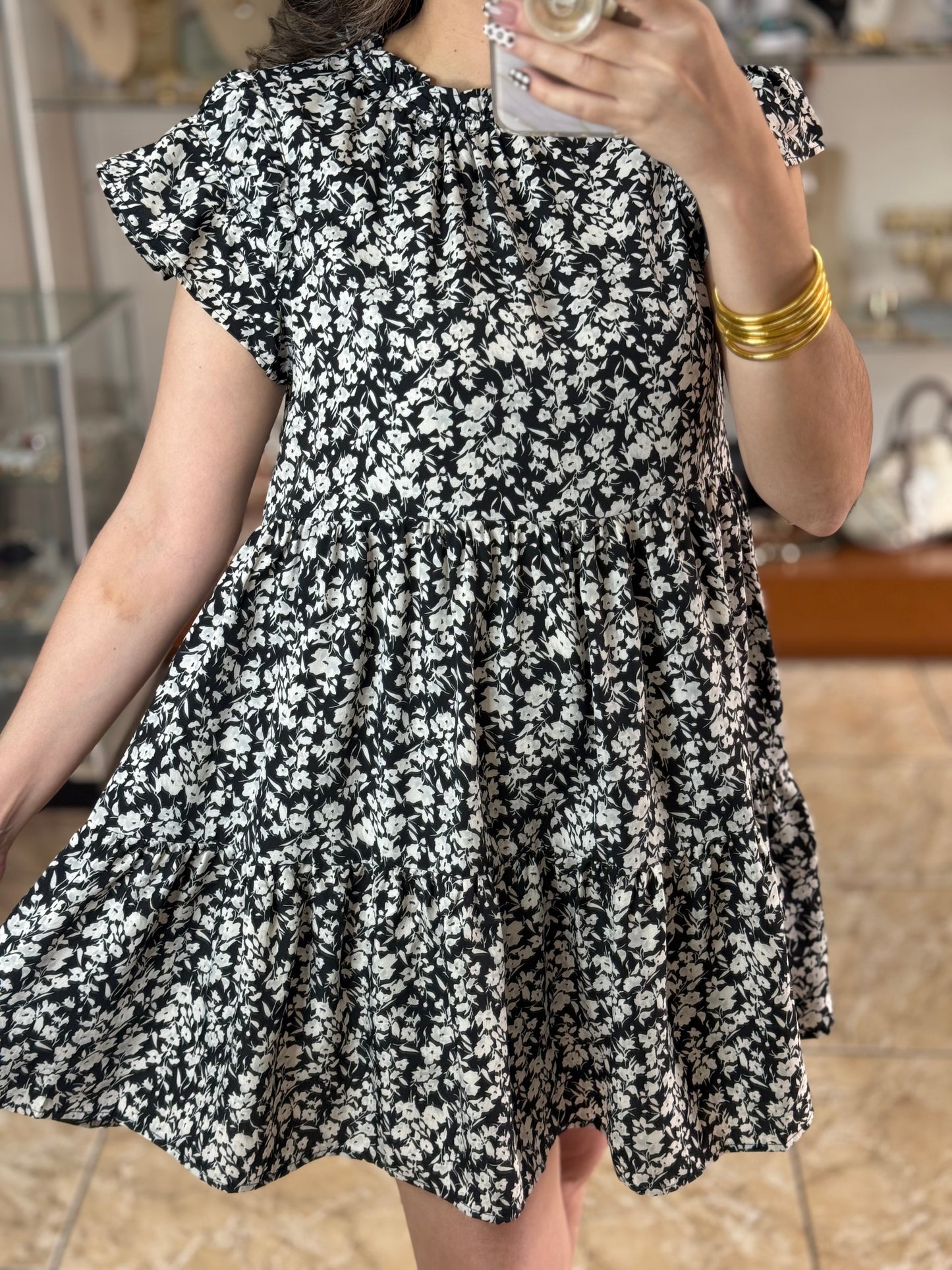 Black/White Floral Mini Dress