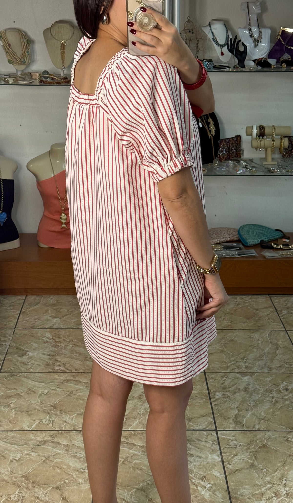 Red Bow & Stripes Mini Dress
