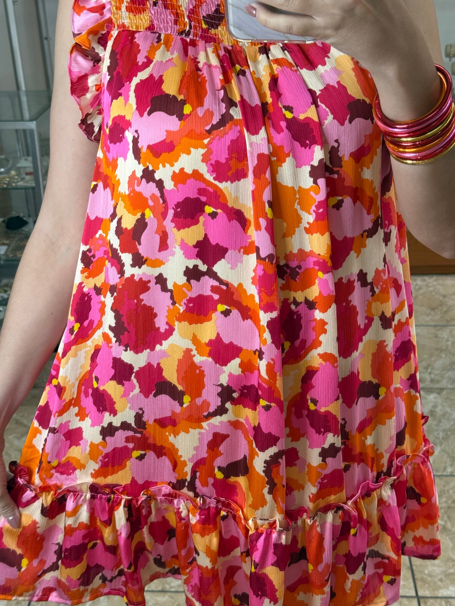 Red/Pink Mix Sleeveless Mini Dress