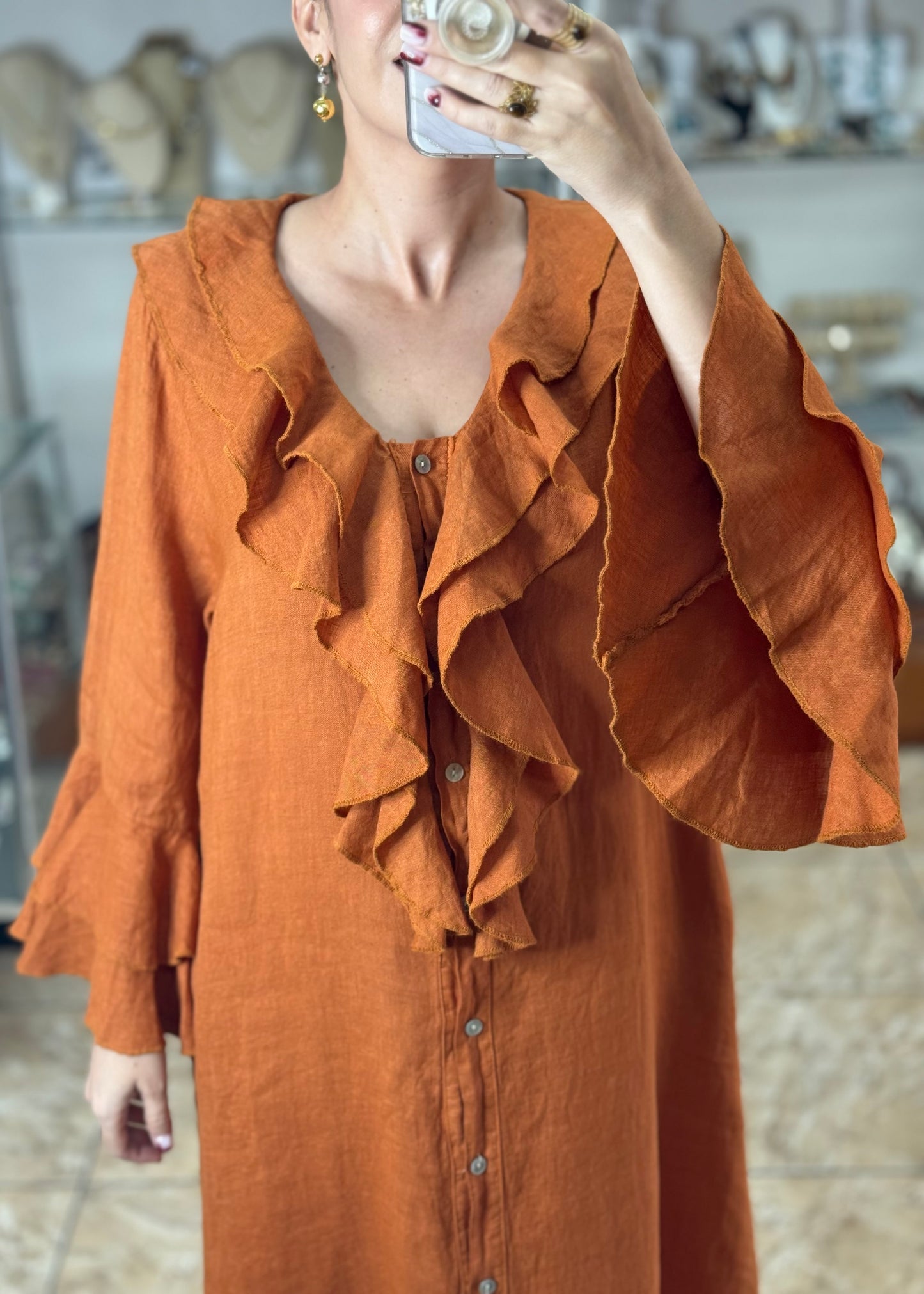 Ruffle Details OS Linen Maxi Dress (FINAL SALE)