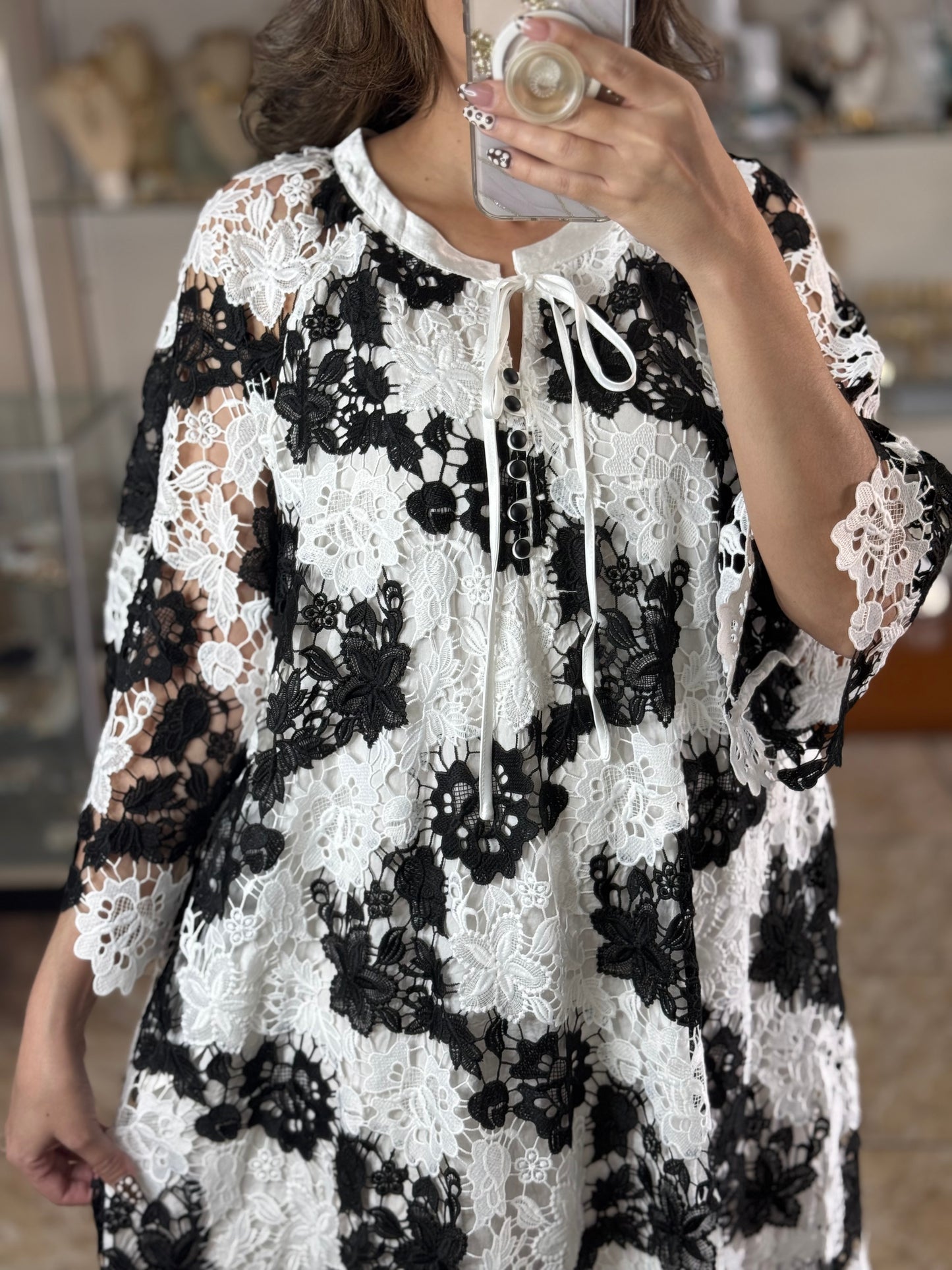 Black and White OS Lace Maxi Dress (FINAL SALE)