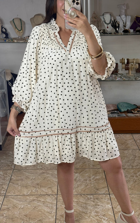 Ecru/Black Polkadot Mini Dress