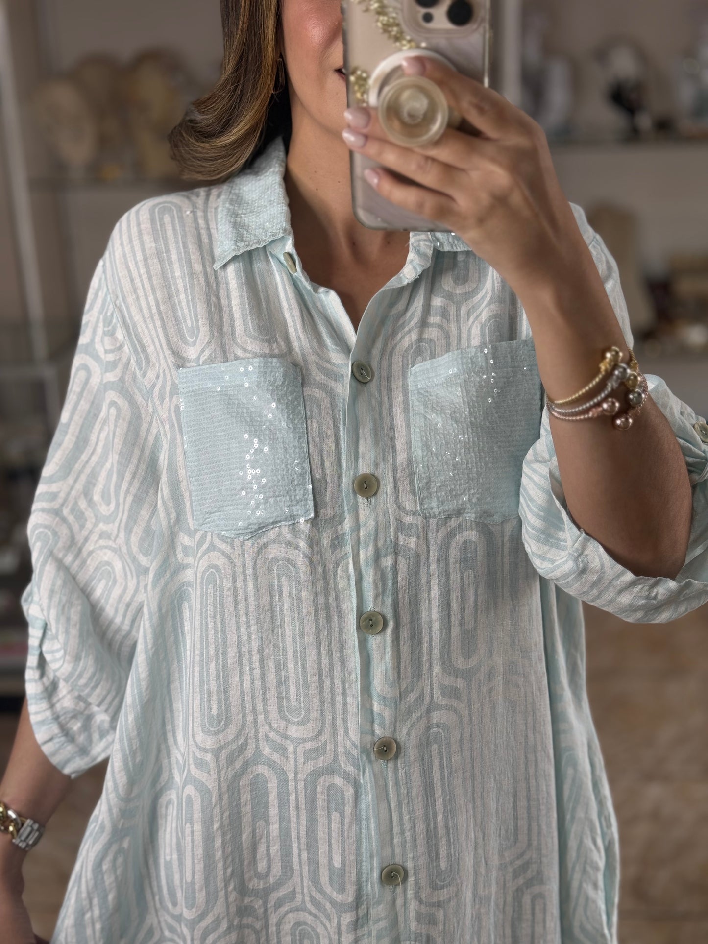 OS Geometric Linen Maxi Dress (NO RETURNS OR EXCHANGE)