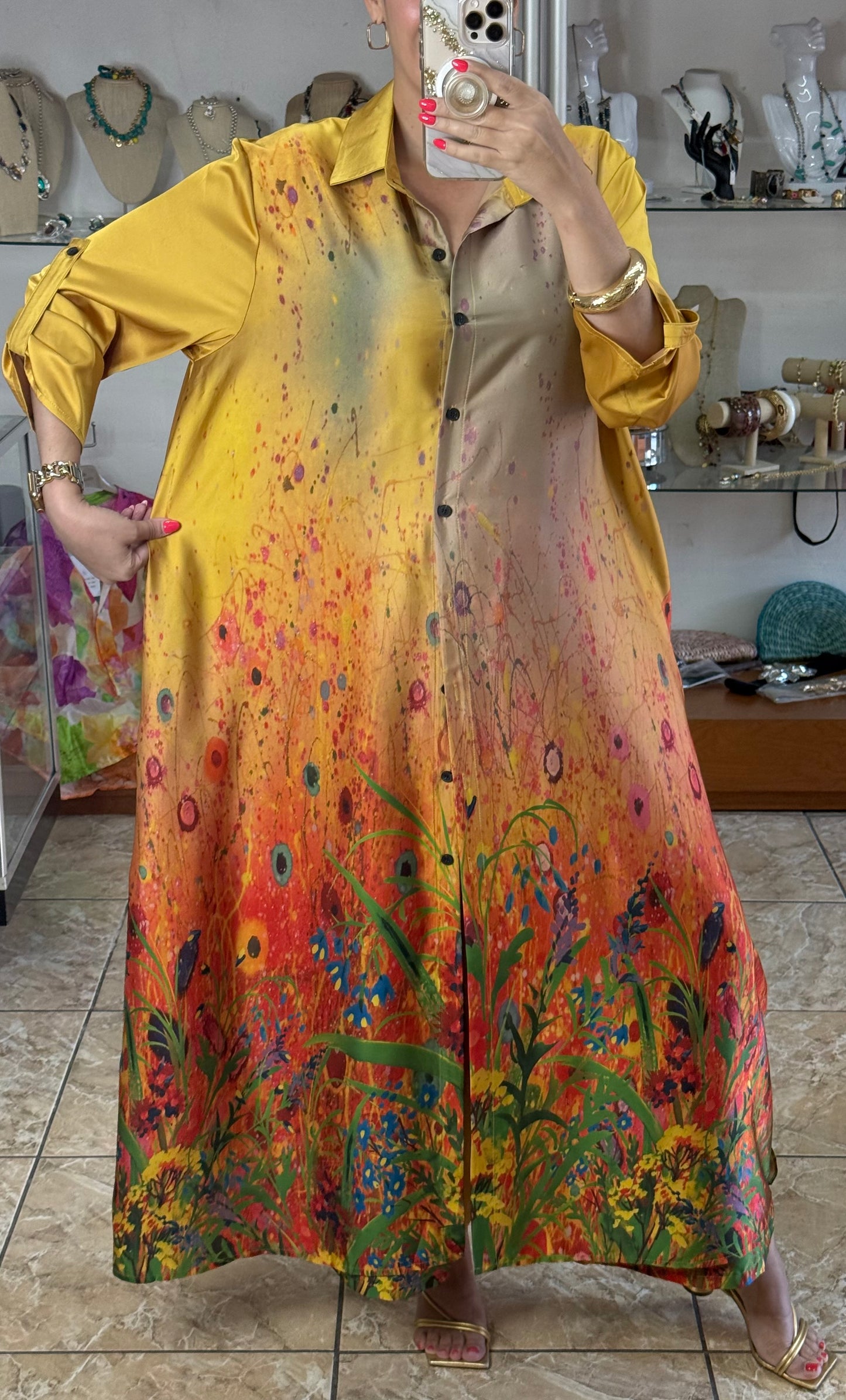 Floral Silk OS Top/Dress & Pant Set (NO RETURNS OR EXCHANGE)