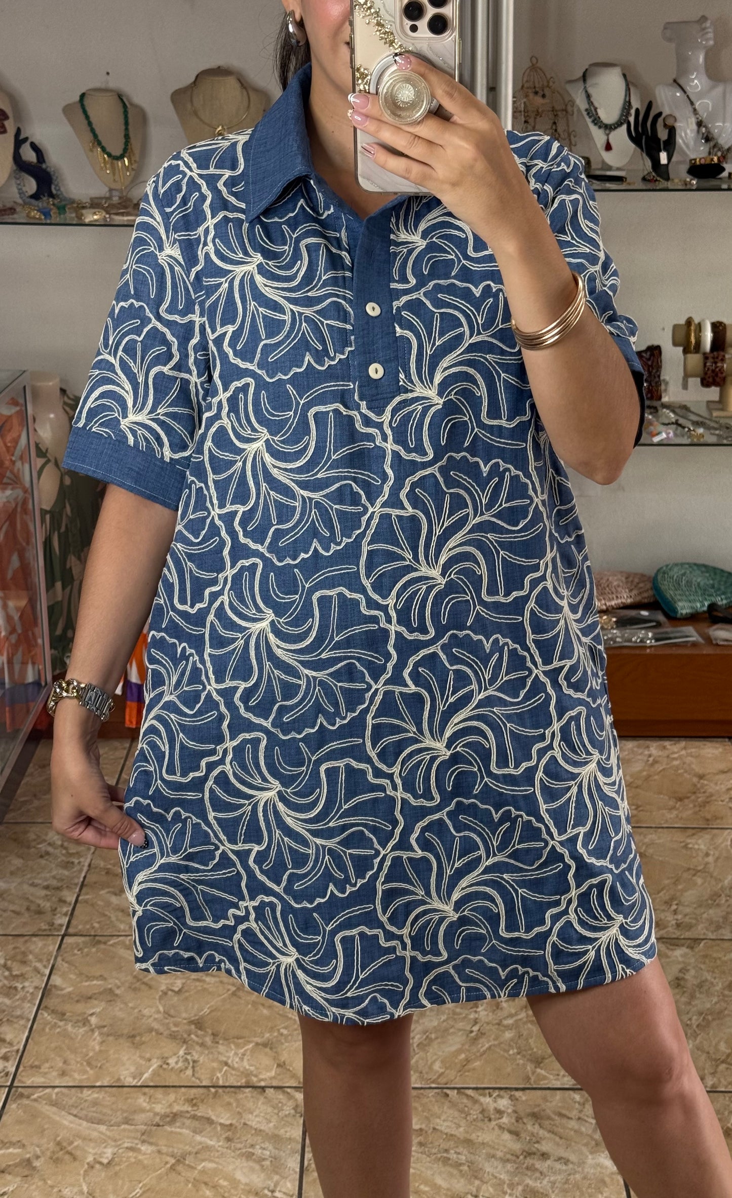 Blue/Cream Polo Style Dress