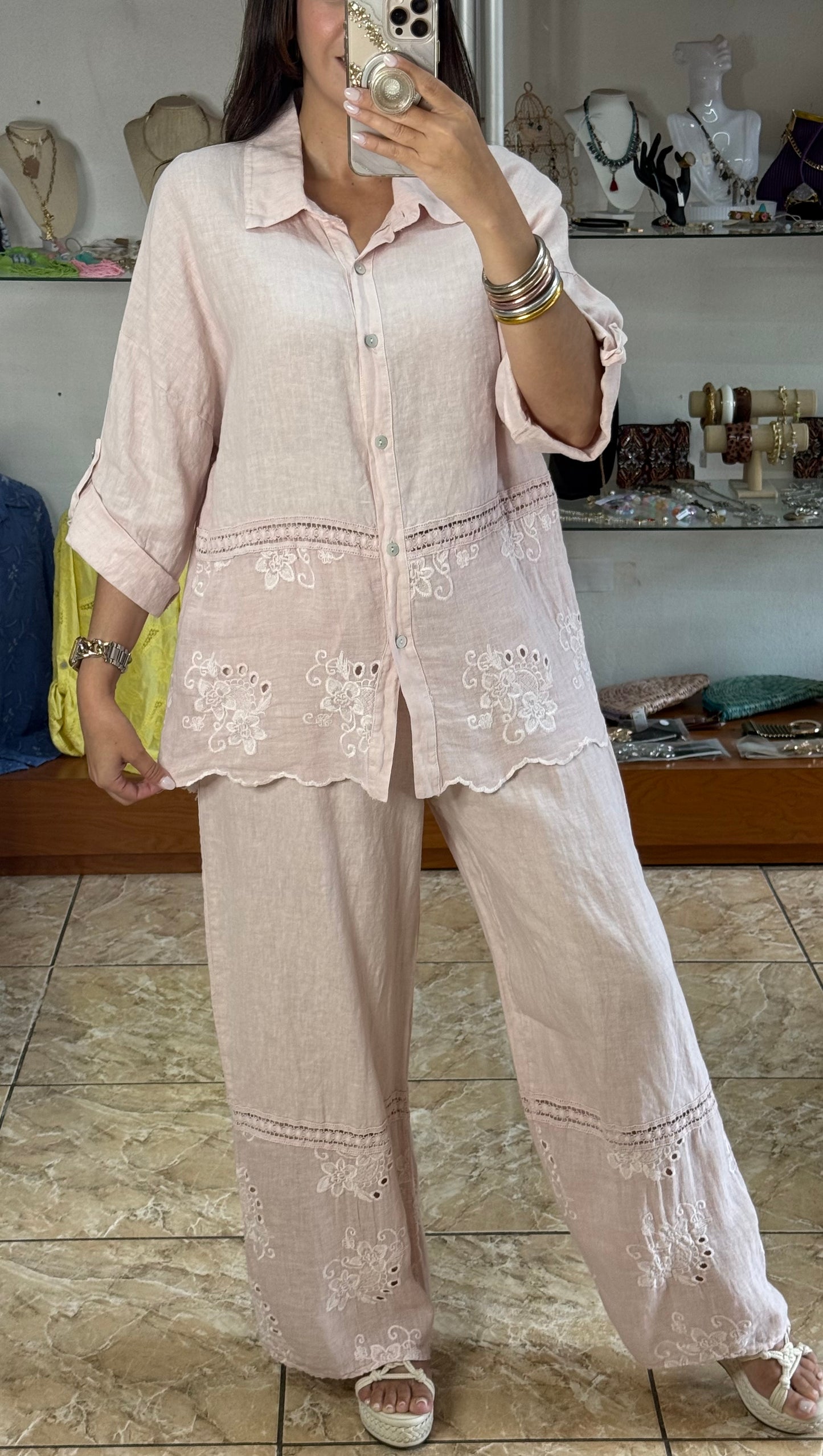OS Button Down Top & Pant Set (NO RETURNS OR EXCHANGE)