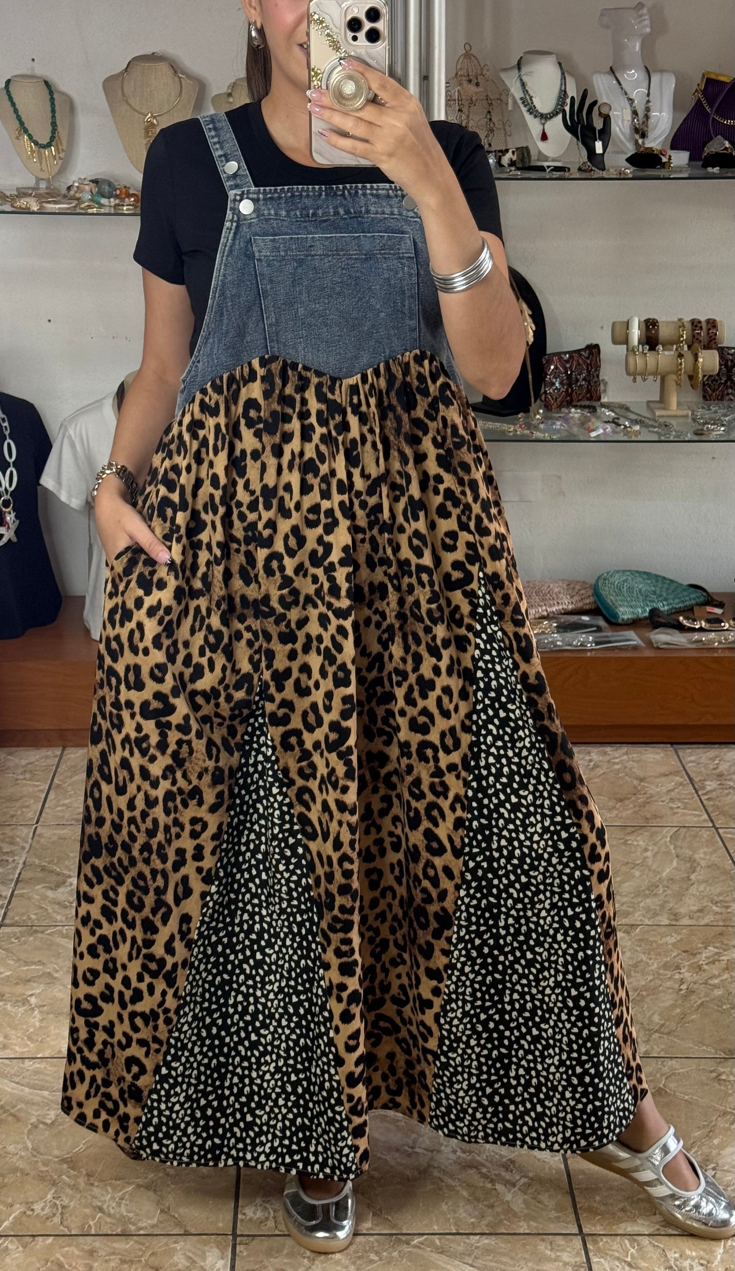 Denim Leopard Overall Dress (Top Sold Separately) Reg & Plus