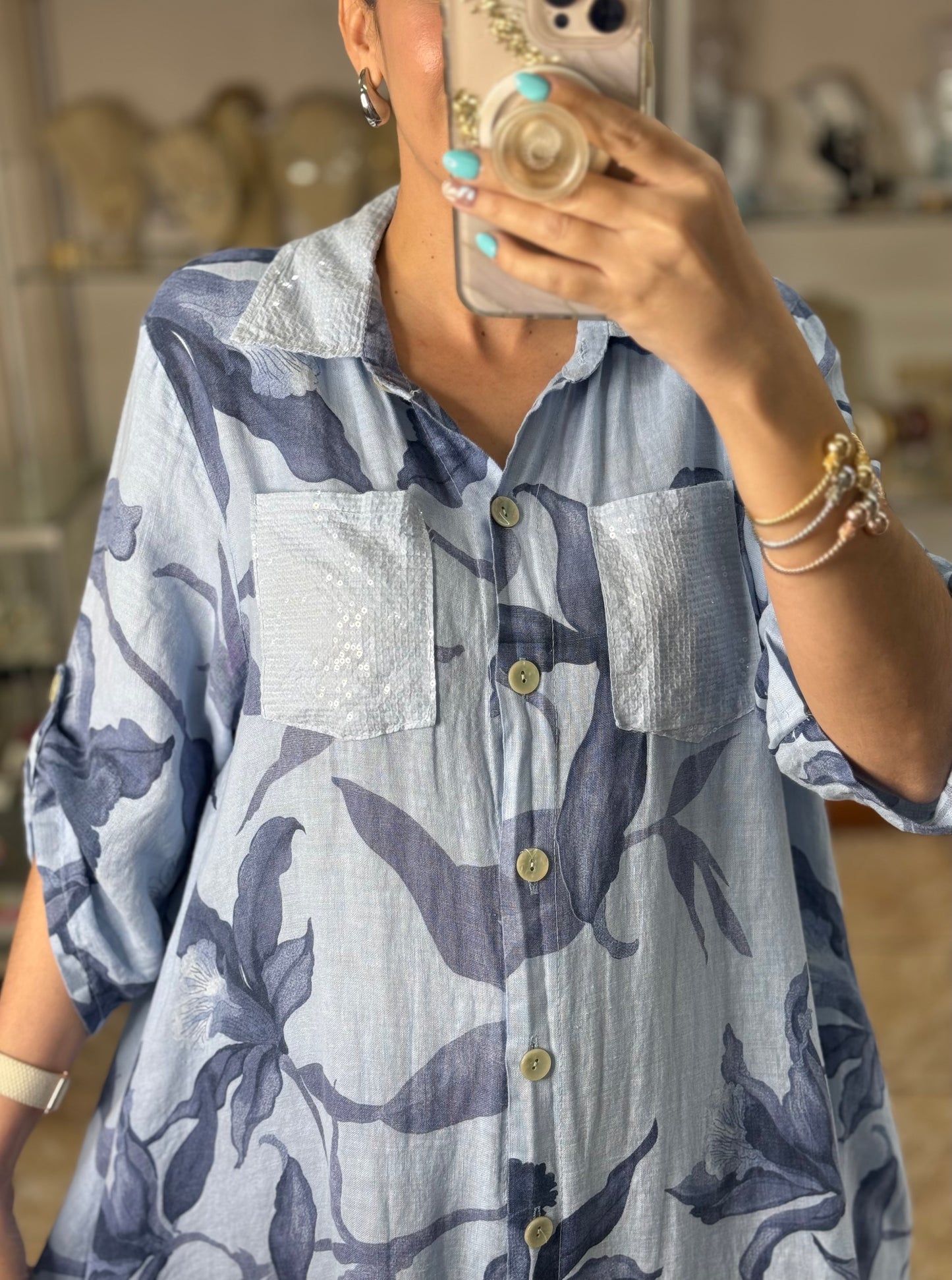 Blue Linen OS Button Down Maxi Dress (FINAL SALE)