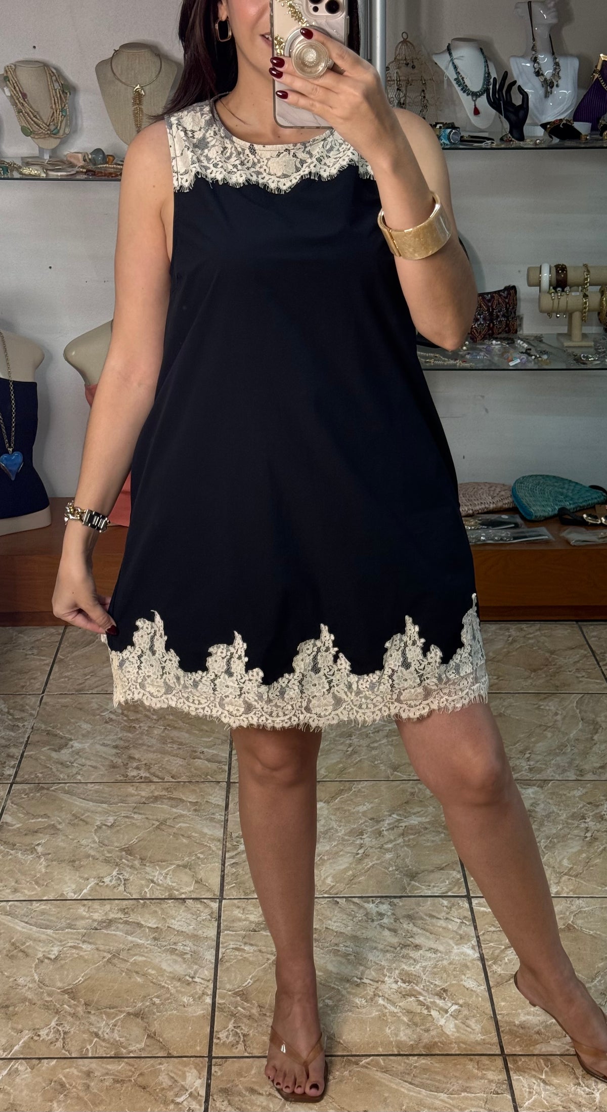 Sleeveless Black Dress with Lace Details