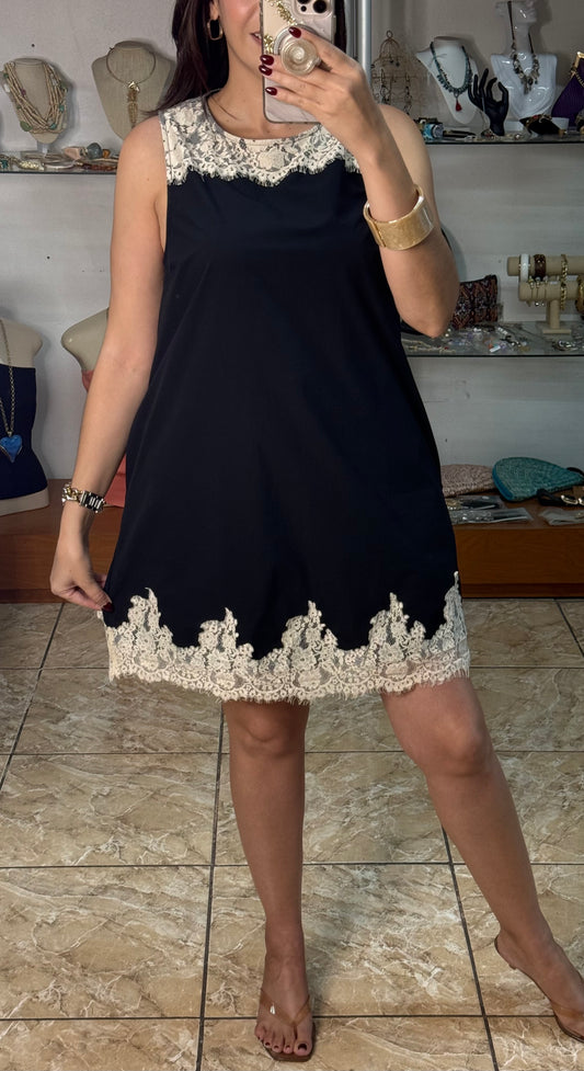 Sleeveless Black Dress with Lace Details